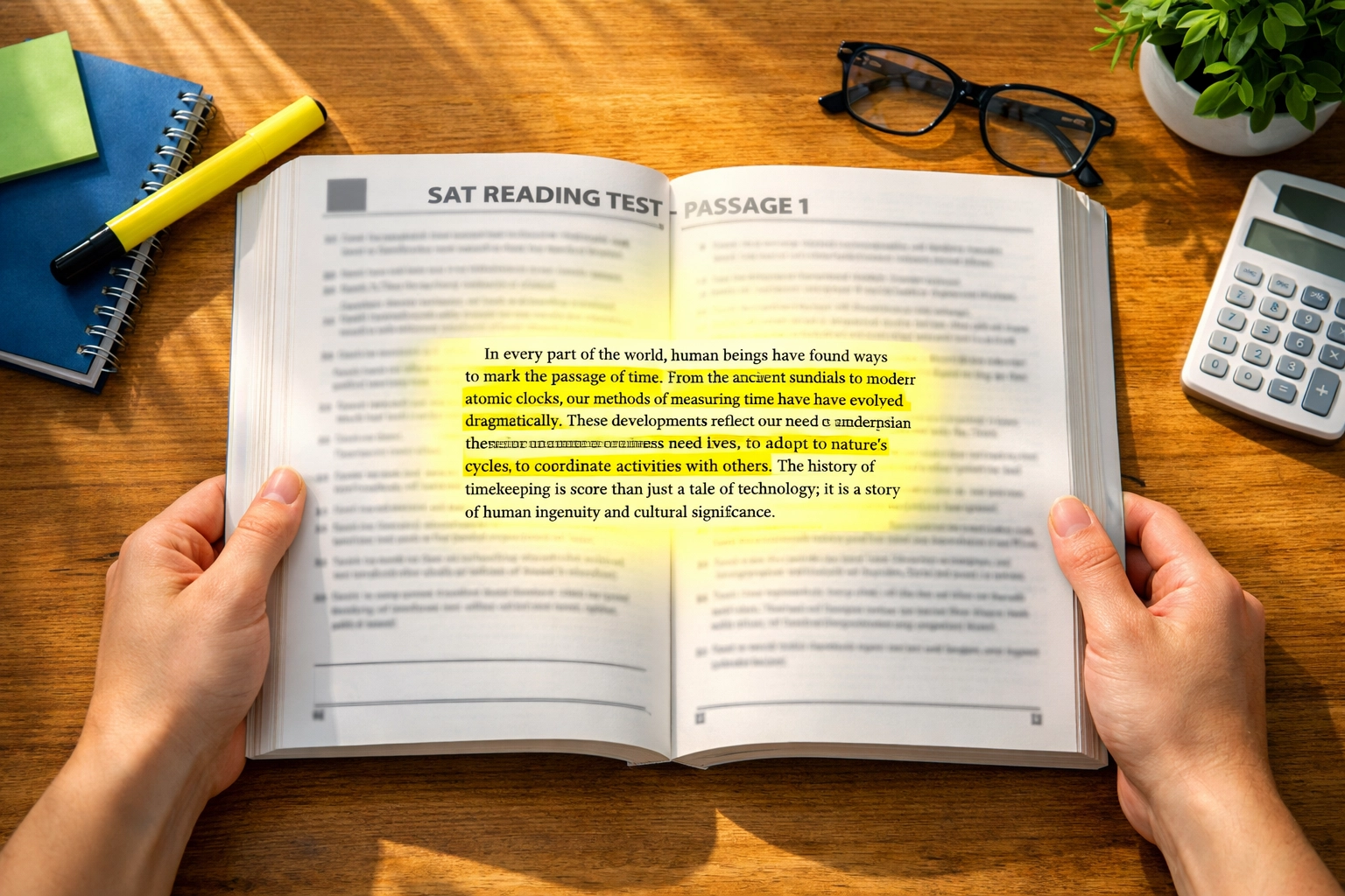 Student using zoom out technique to identify SAT Reading main ideas with highlighted passage