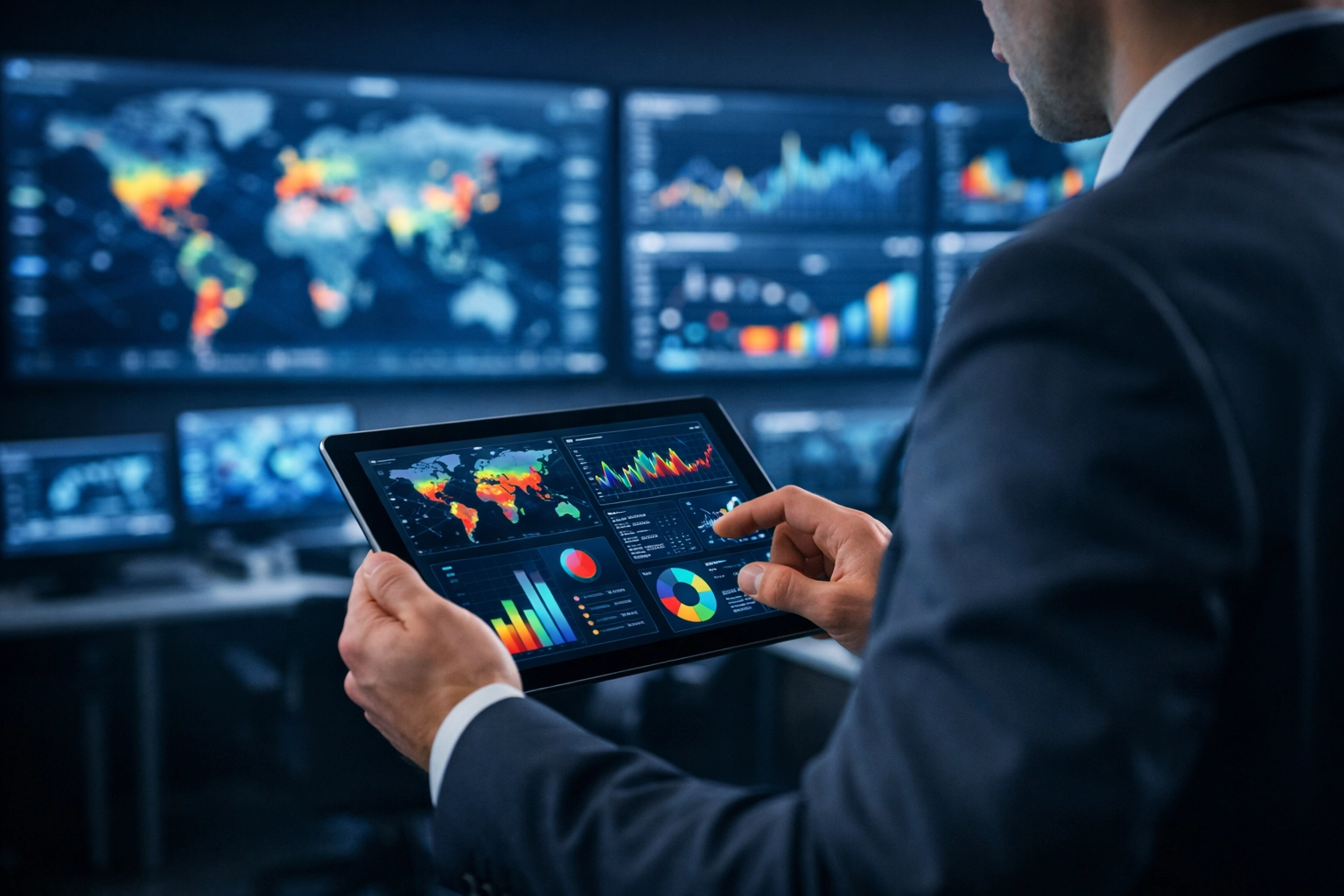 Professional monitoring real-time data analytics and advertising campaign performance metrics.