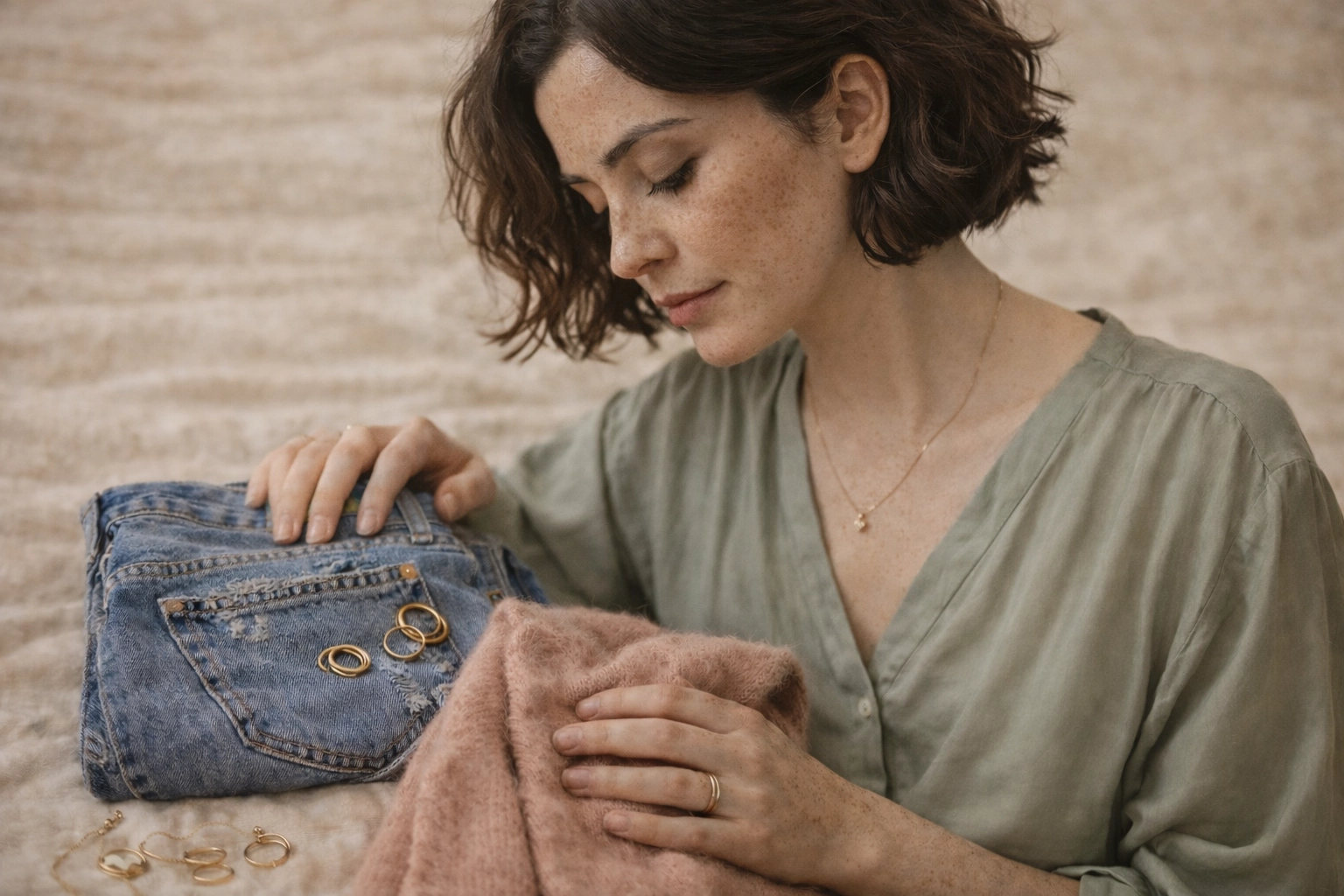 Curated clothing pieces representing authentic personal style and intentional wardrobe choices