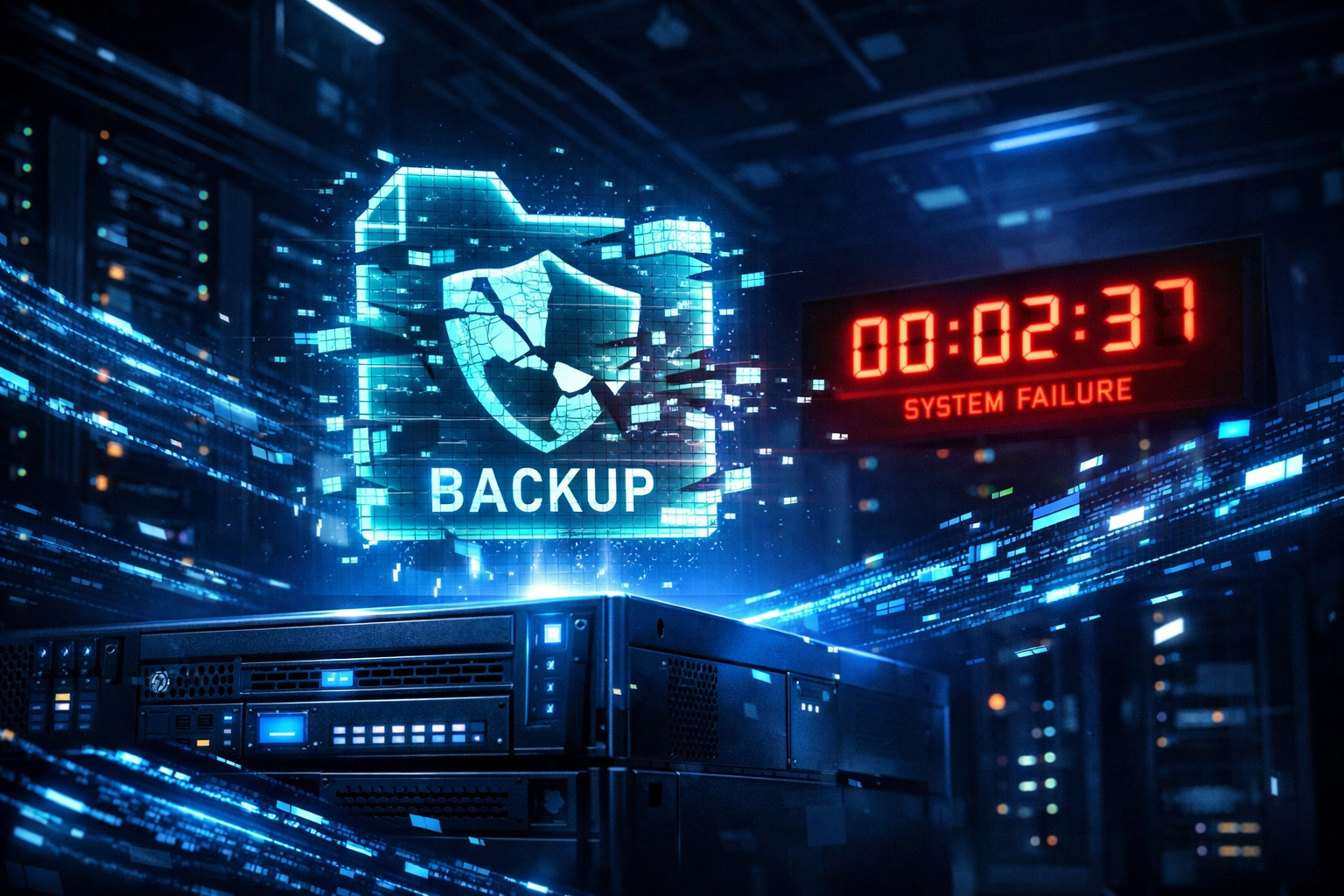 Corrupted backup data file showing ransomware attack on disaster recovery systems