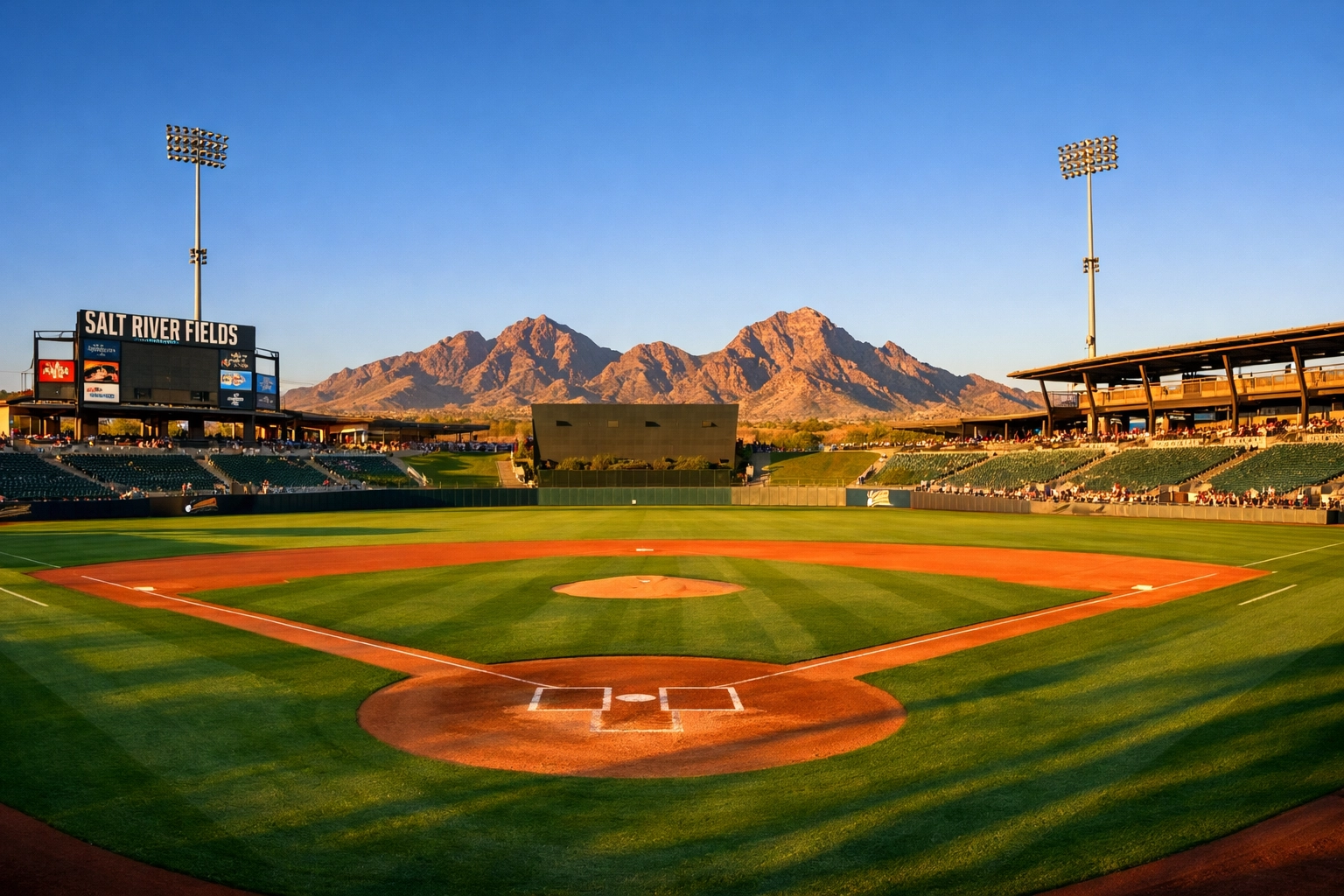 Salt River Fields baseball stadium with McDowell Mountains backdrop in Scottsdale Arizona