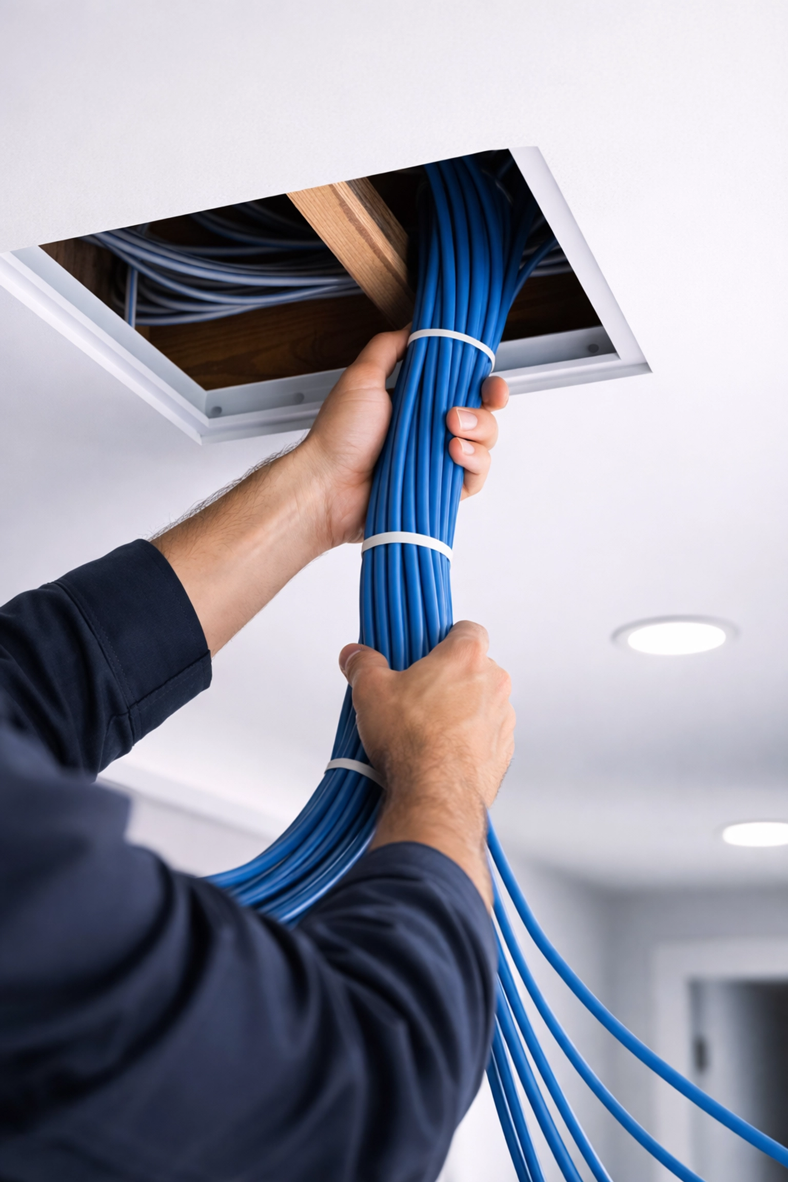 Technician installing structured Cat 6 cabling in a modern Cape Town home for better WiFi