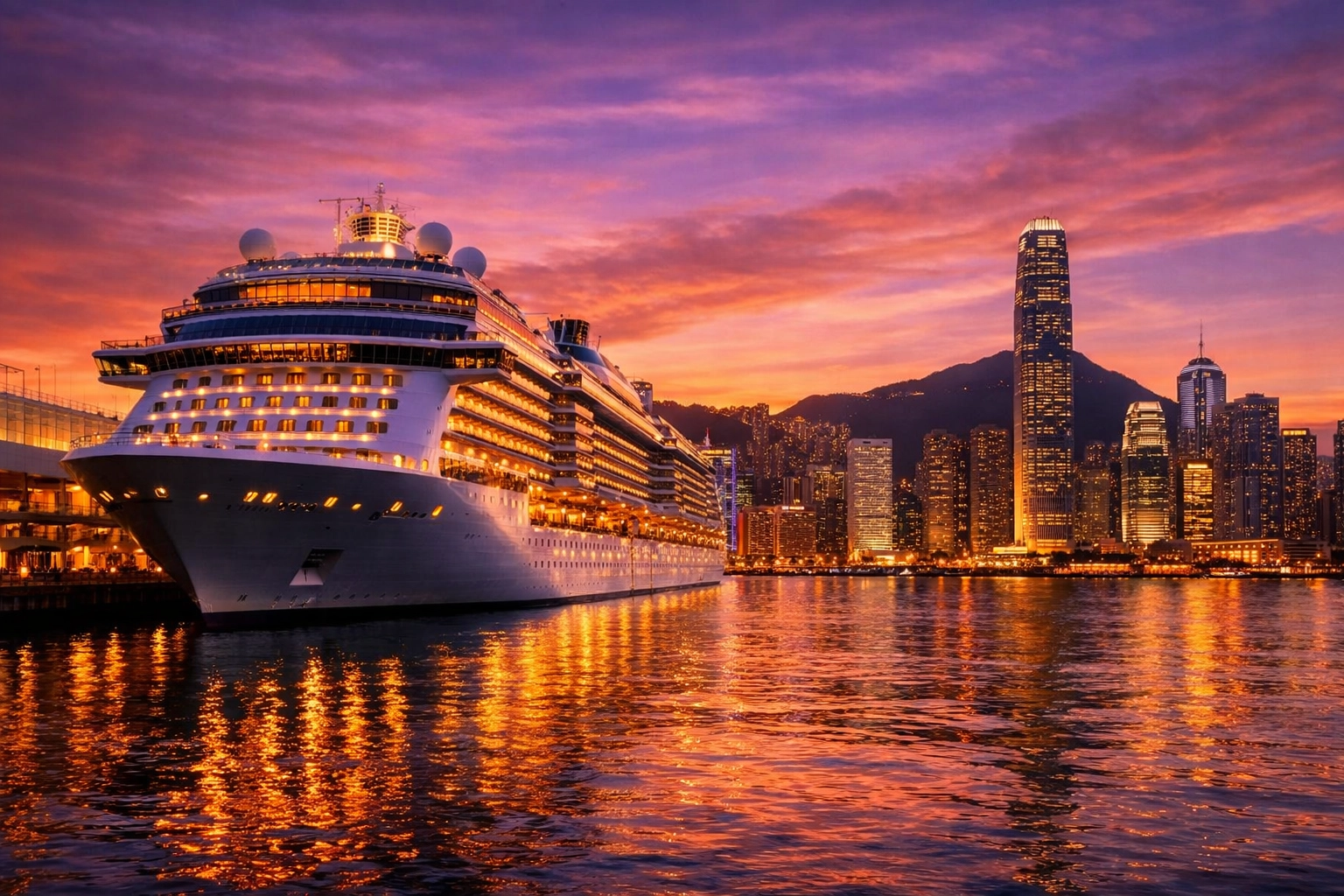 Luxury cruise ship in Hong Kong, illustrating the initial rollout of new cruise fuel surcharges in 2026.