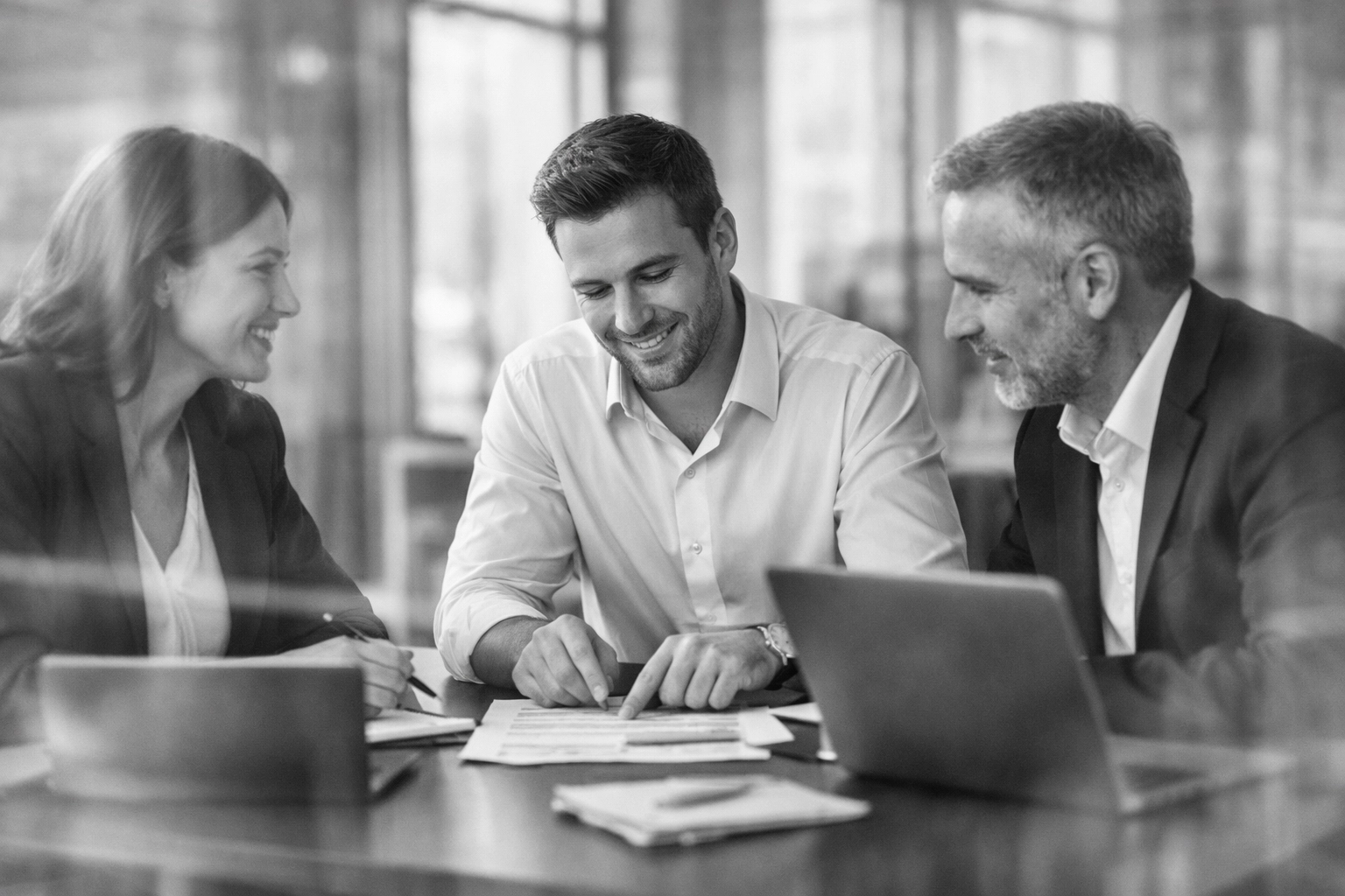 Business team collaborating on SEO strategy and implementation in office meeting