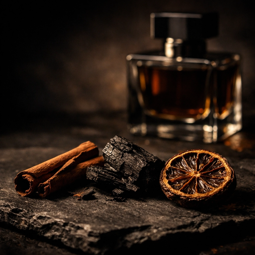 Premium scent ingredients like sandalwood and bergamot defining the bold Command and Conquer profile.