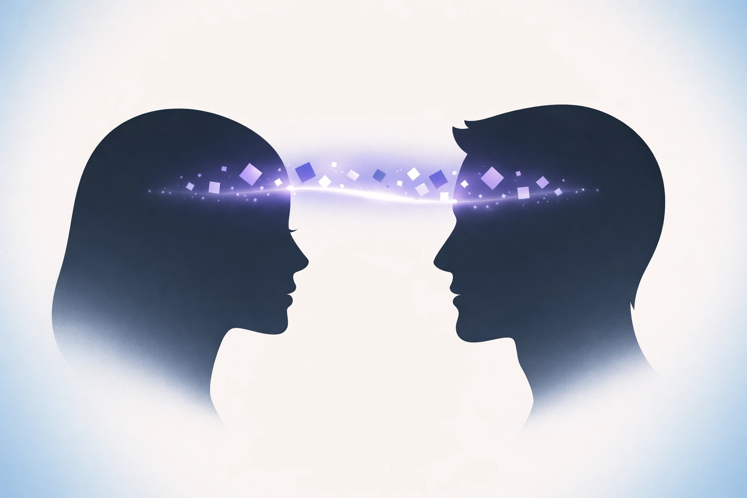 Stylized human profiles with a light bridge symbolizing empathetic communication and employee support strategies.