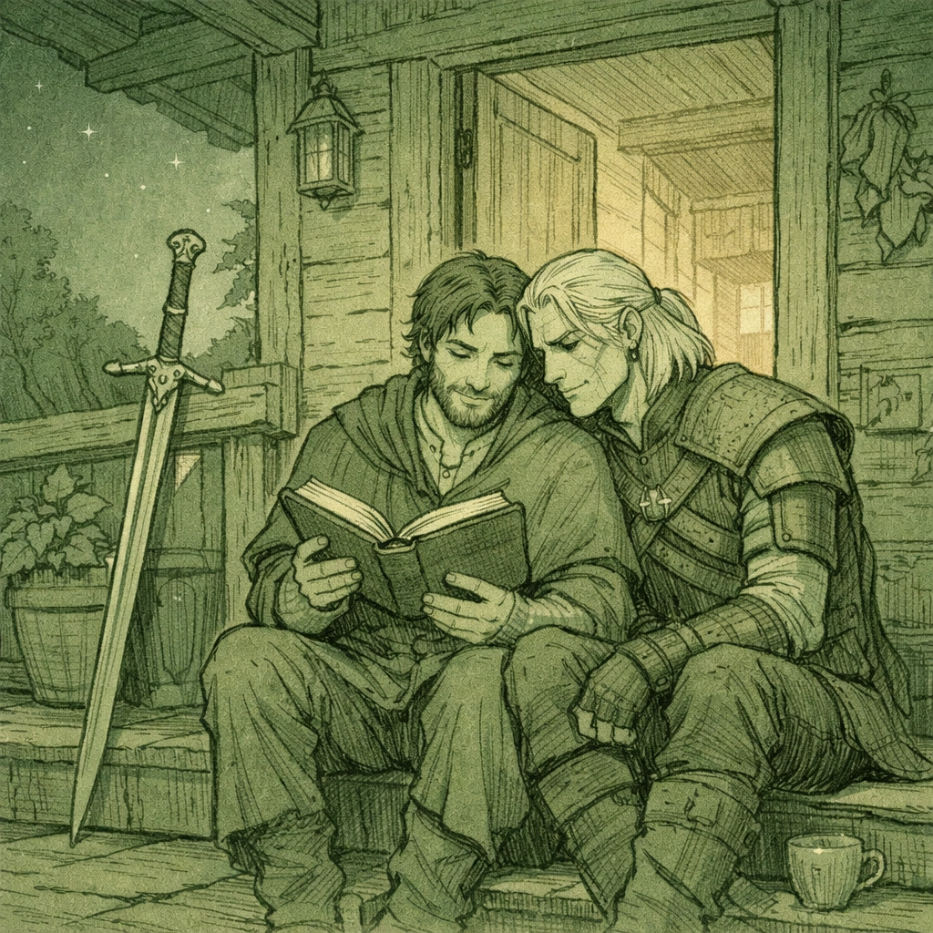 Witcher and herbalist share quiet evening in domestic gay romance moment