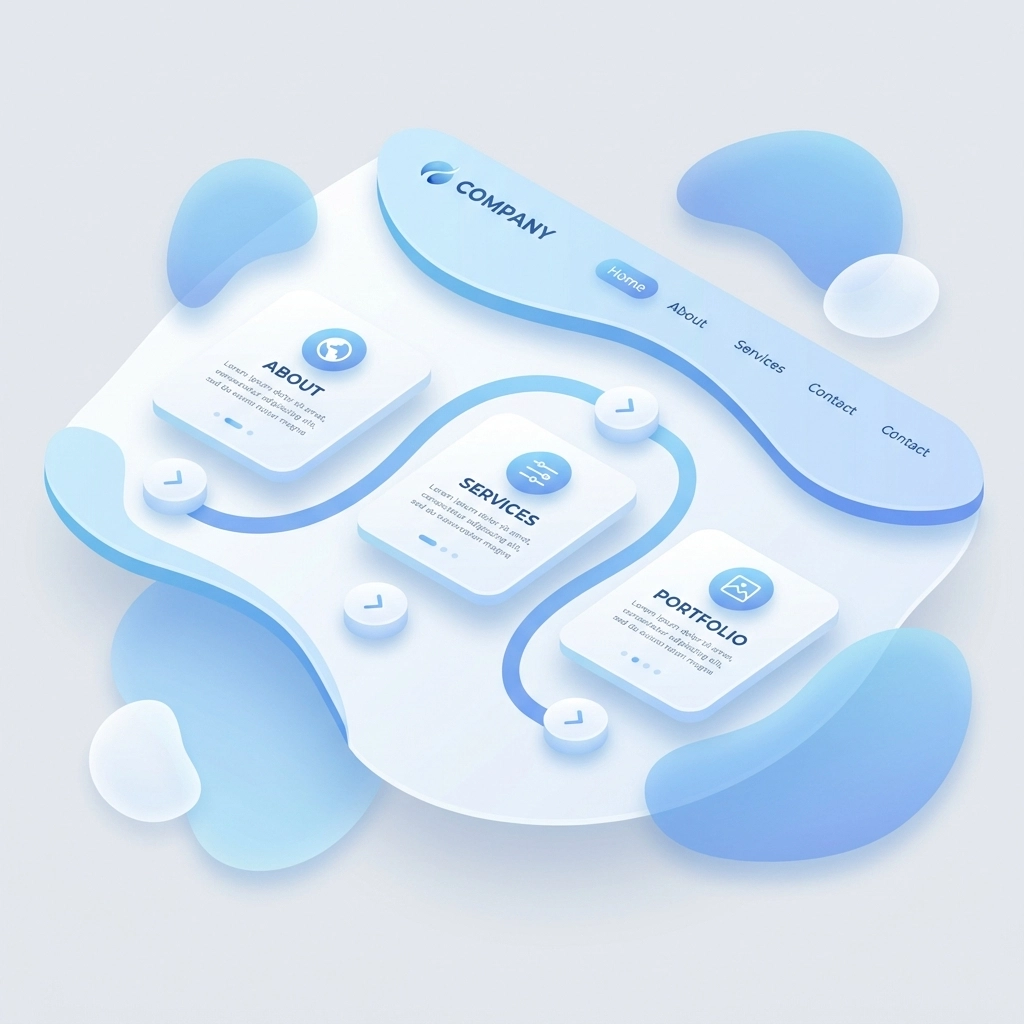 Modern website interface with organic shapes and curved elements for a user-friendly, inviting design