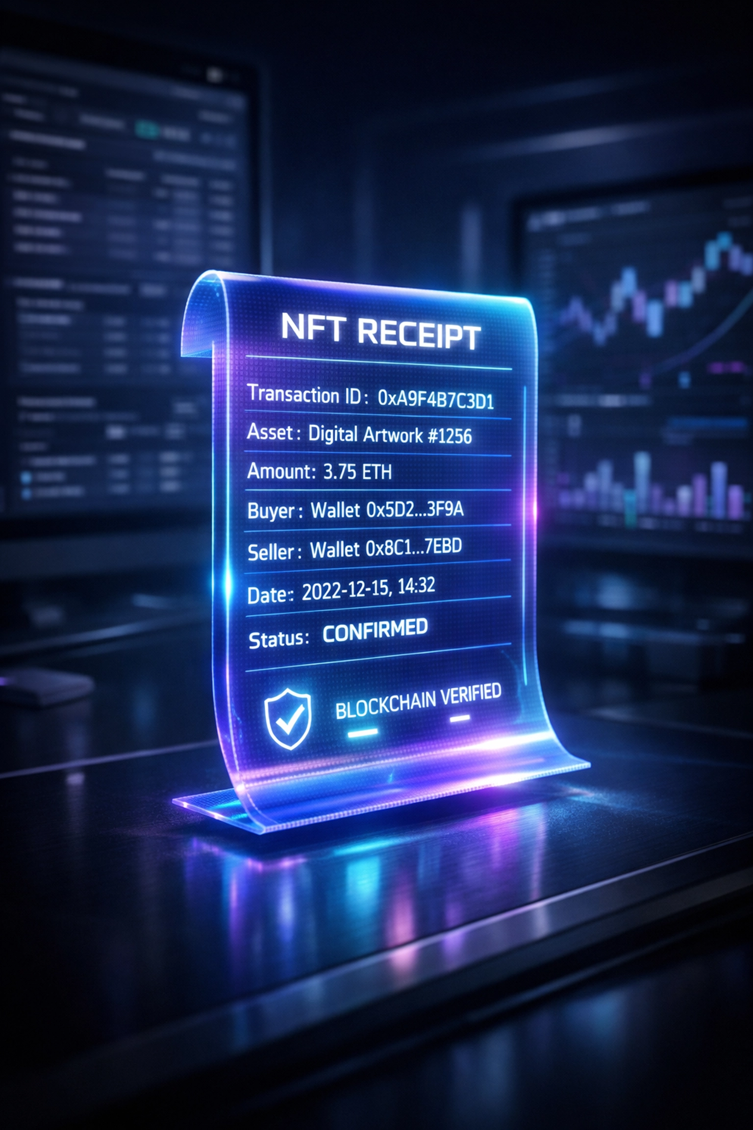 NFT receipt for crypto payments with blockchain verification and automated accounting data