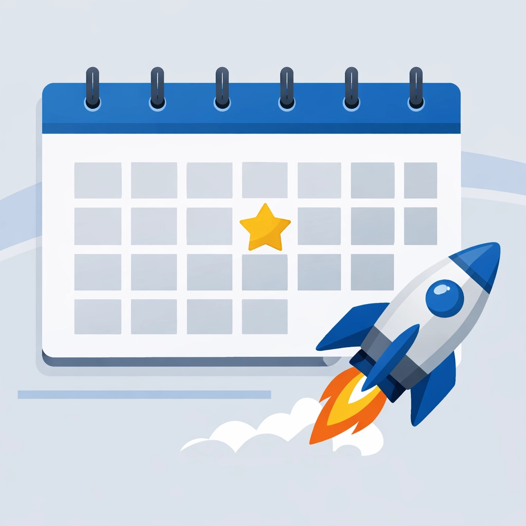 Calendar and rocket icons highlighting the official launch of the new Trump savings accounts.