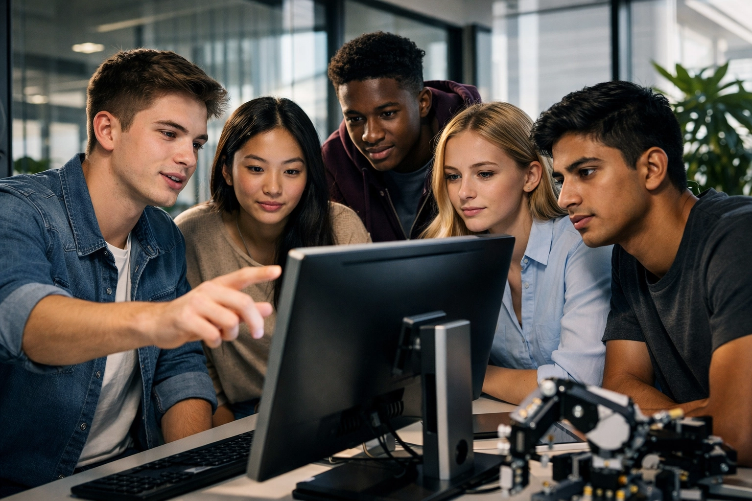 High school students in a STEM lab, illustrating early outreach for a next-gen talent funnel.