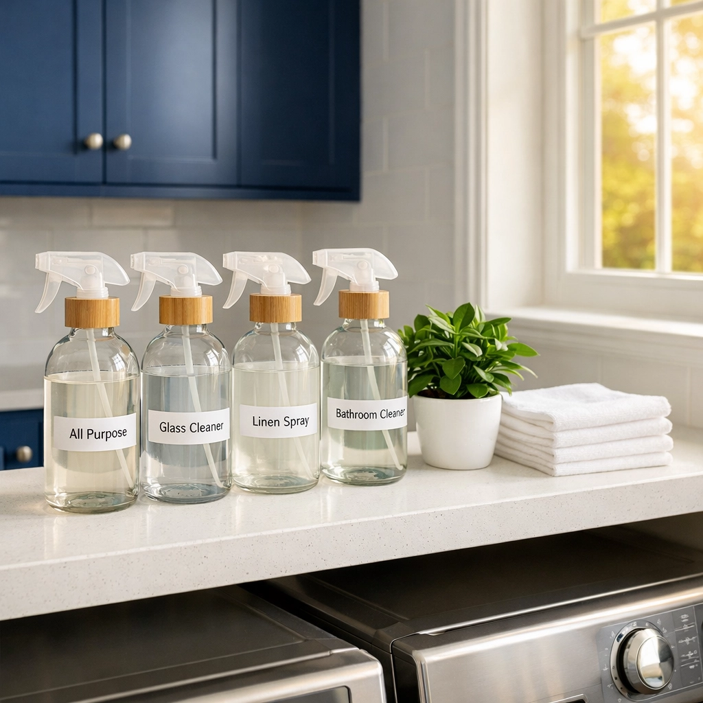 Eco-friendly products used for luxury residential cleaning Massachusetts in a modern Dover home.