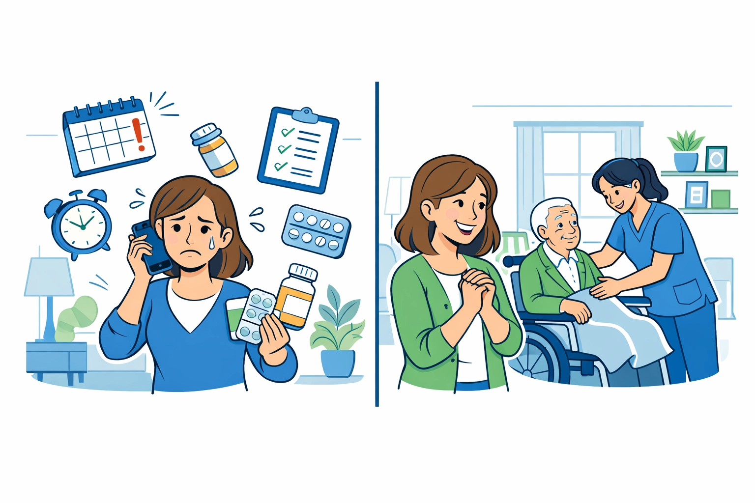 Family caregiver finding relief with professional home health care services