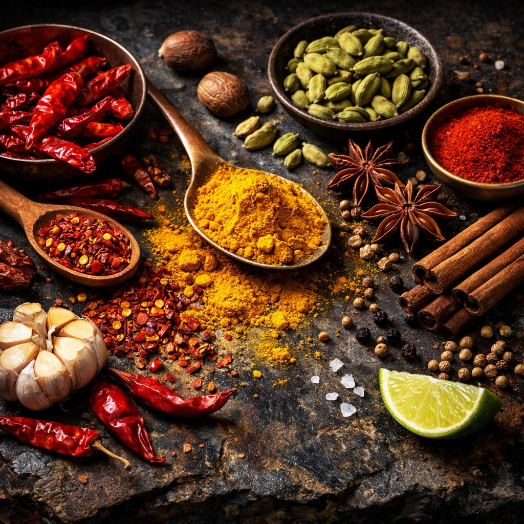 Colorful global spices symbolizing the secret sauce of a diversified international stock portfolio.
