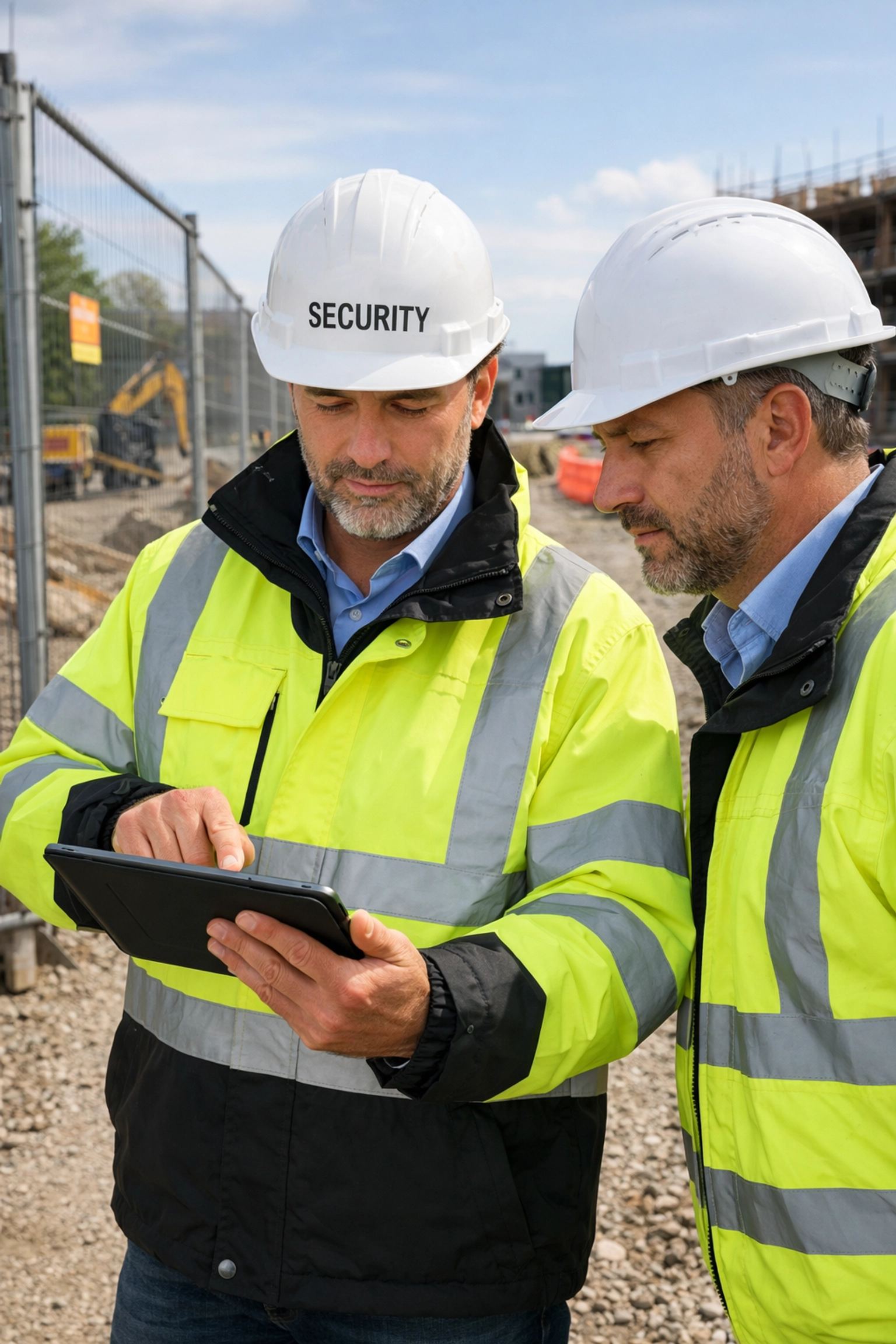 KGFM security consultant and manager collaborating on a tailor-made construction site security risk assessment.