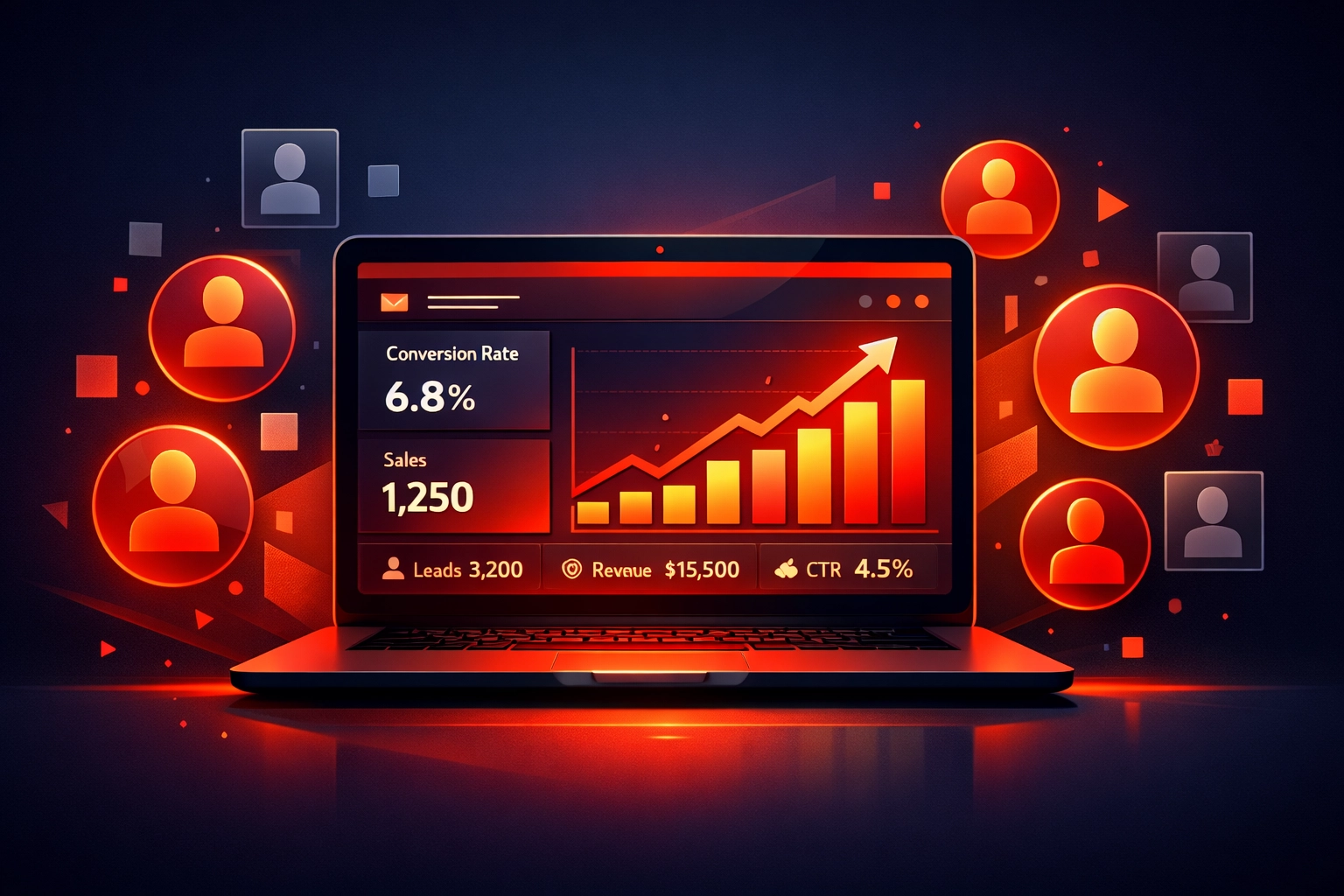 Website analytics dashboard showing conversion rate metrics and visitor-to-customer transformation