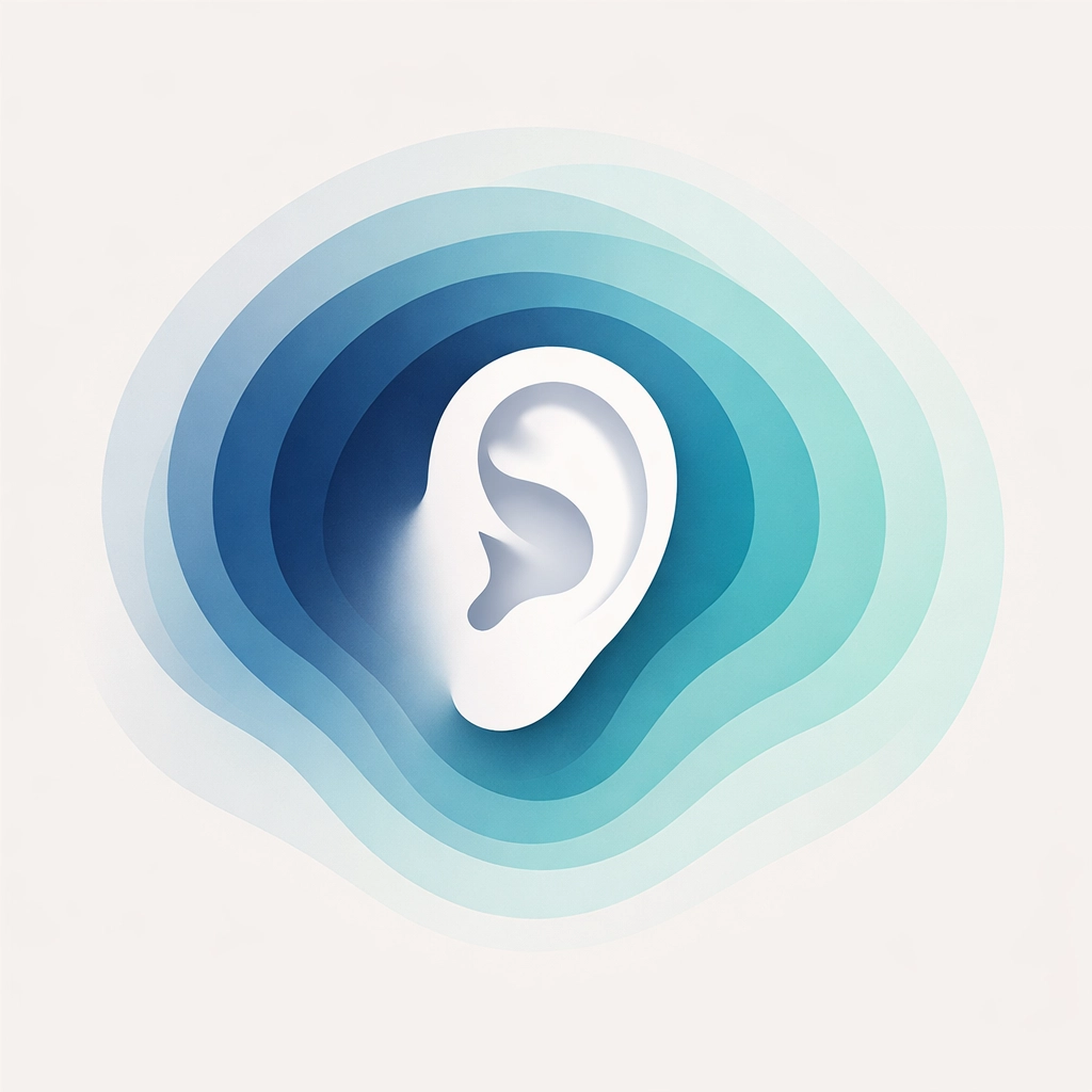 Minimalist graphic of an ear symbolizing hearing clarity after mobile ear wax removal services.