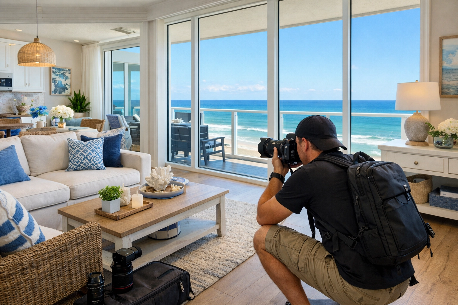 Real estate photographer capturing beachfront condo interior in Daytona Beach Florida