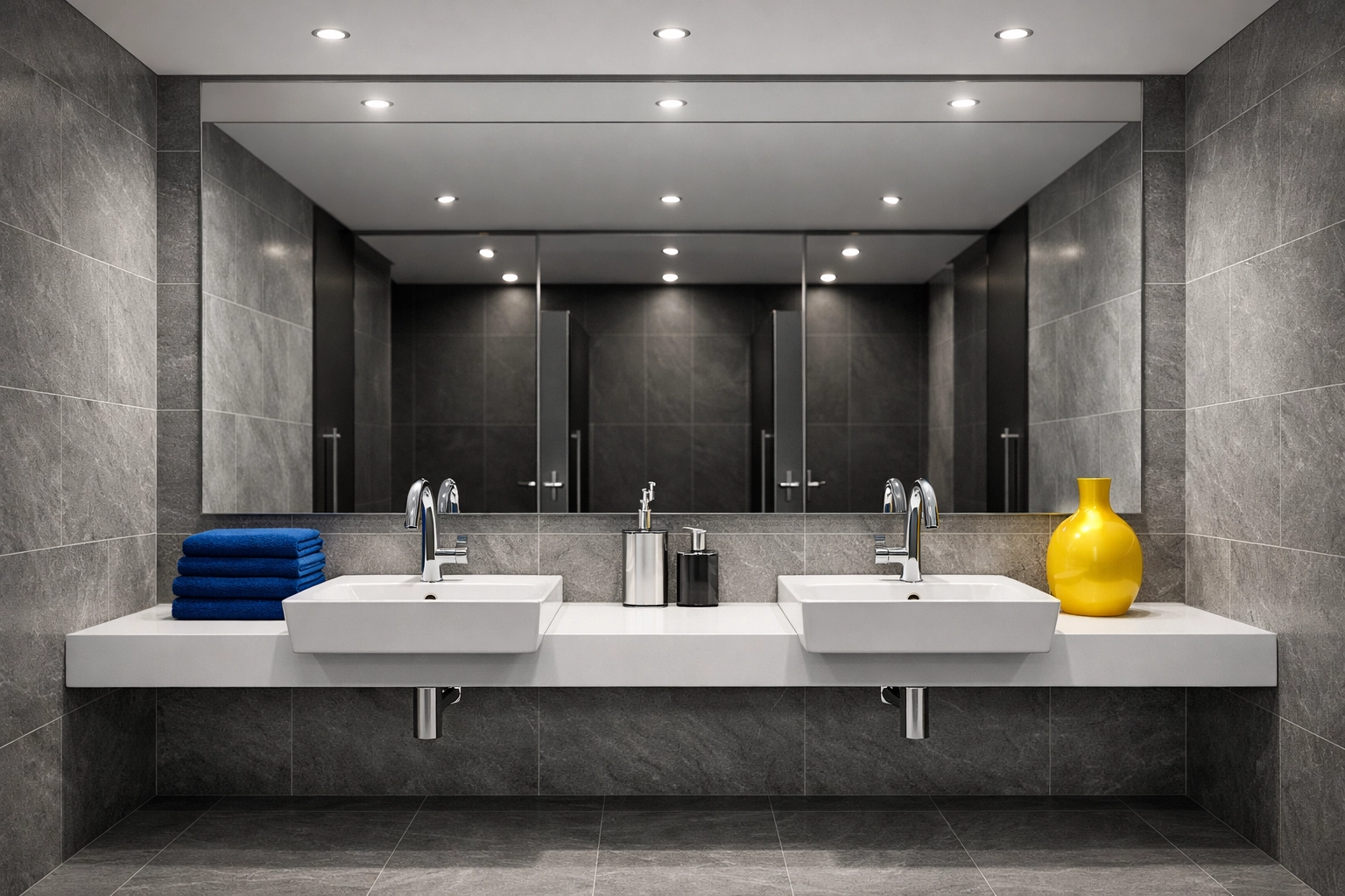 Hygienic and modern commercial restroom in Concord sanitized by expert office cleaning services.