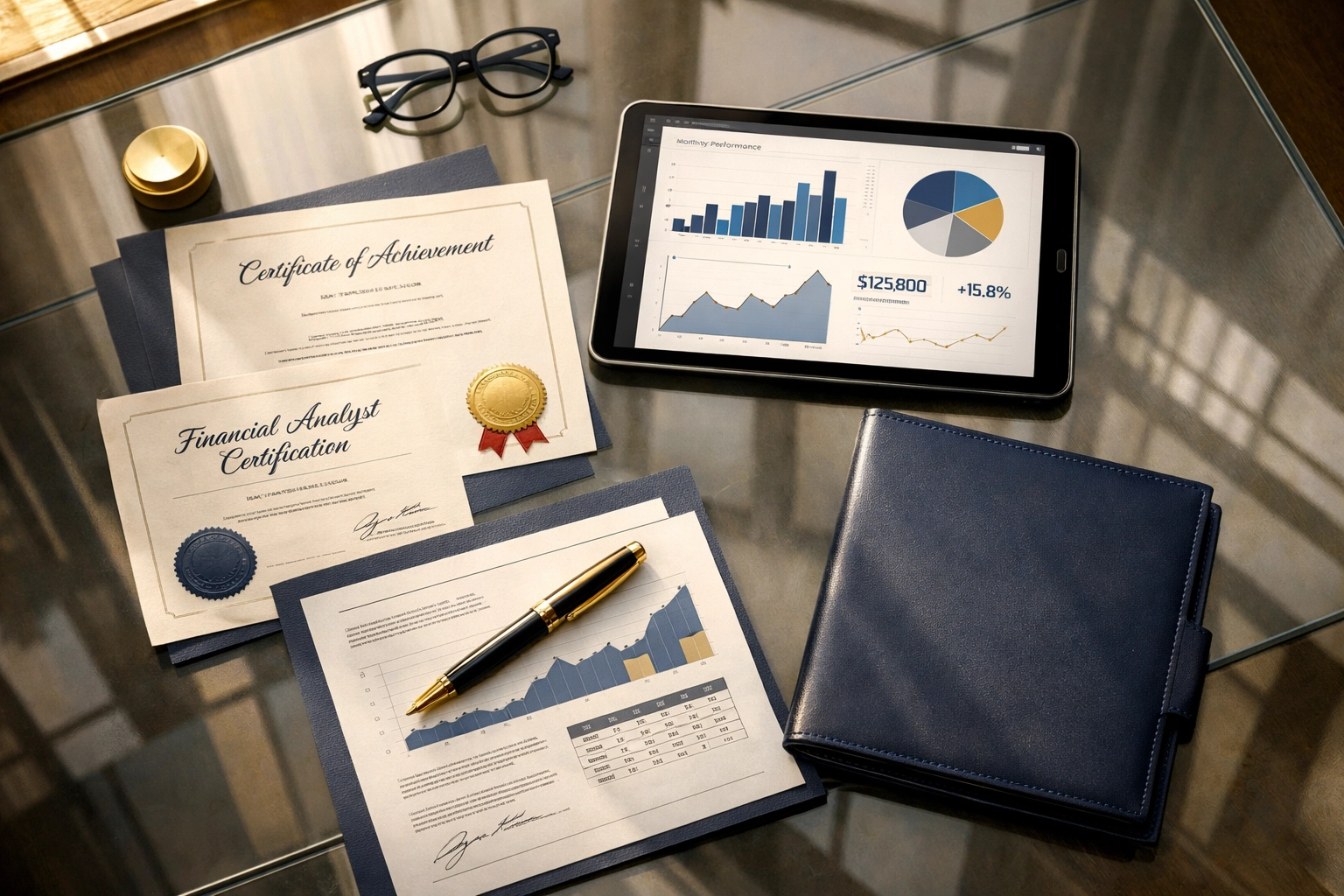 Accredited investor verification documents and financial credentials on desk