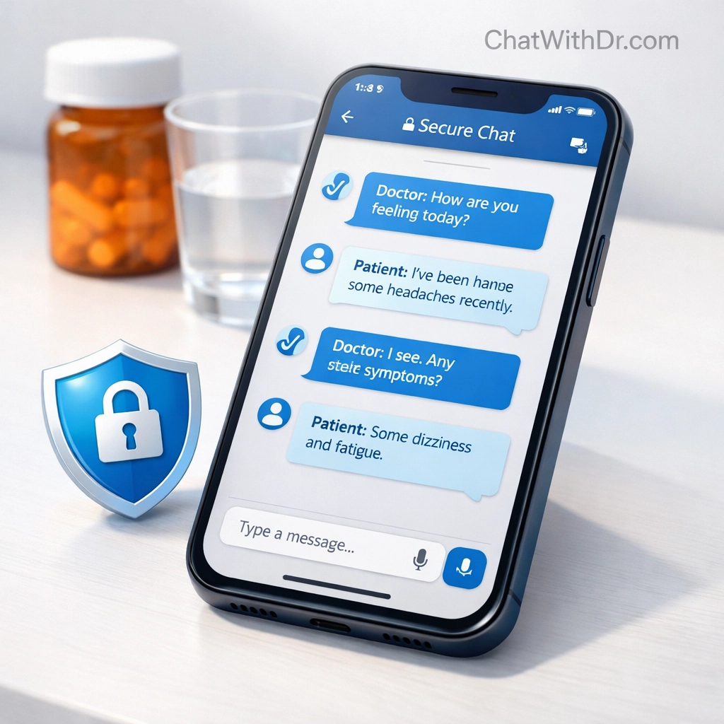 Online prescription medication with secure telehealth messaging for same-day care