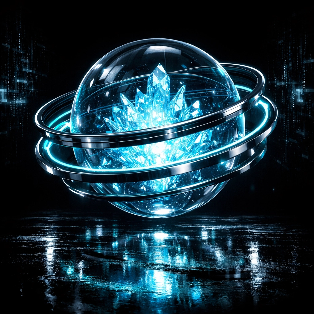 Secure digital data core representing SSL encryption and data integrity for custom CRM development.