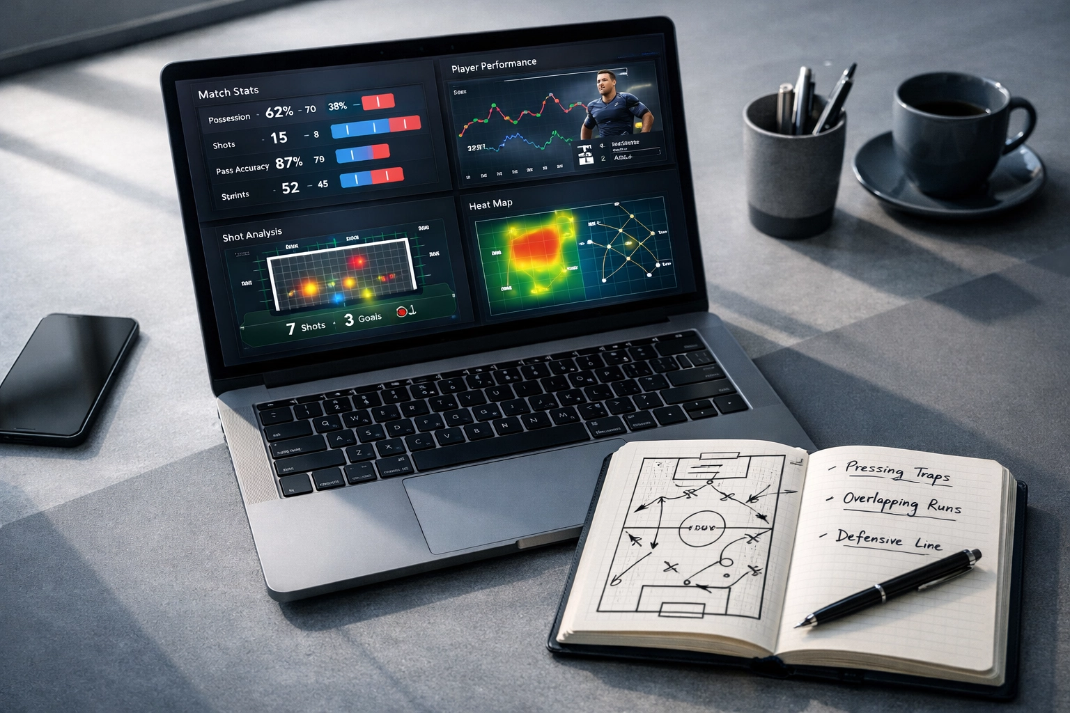 Laptop zeigt Sportwetten-Datenanalyse mit Statistiken und Metriken für Wettmärkte
