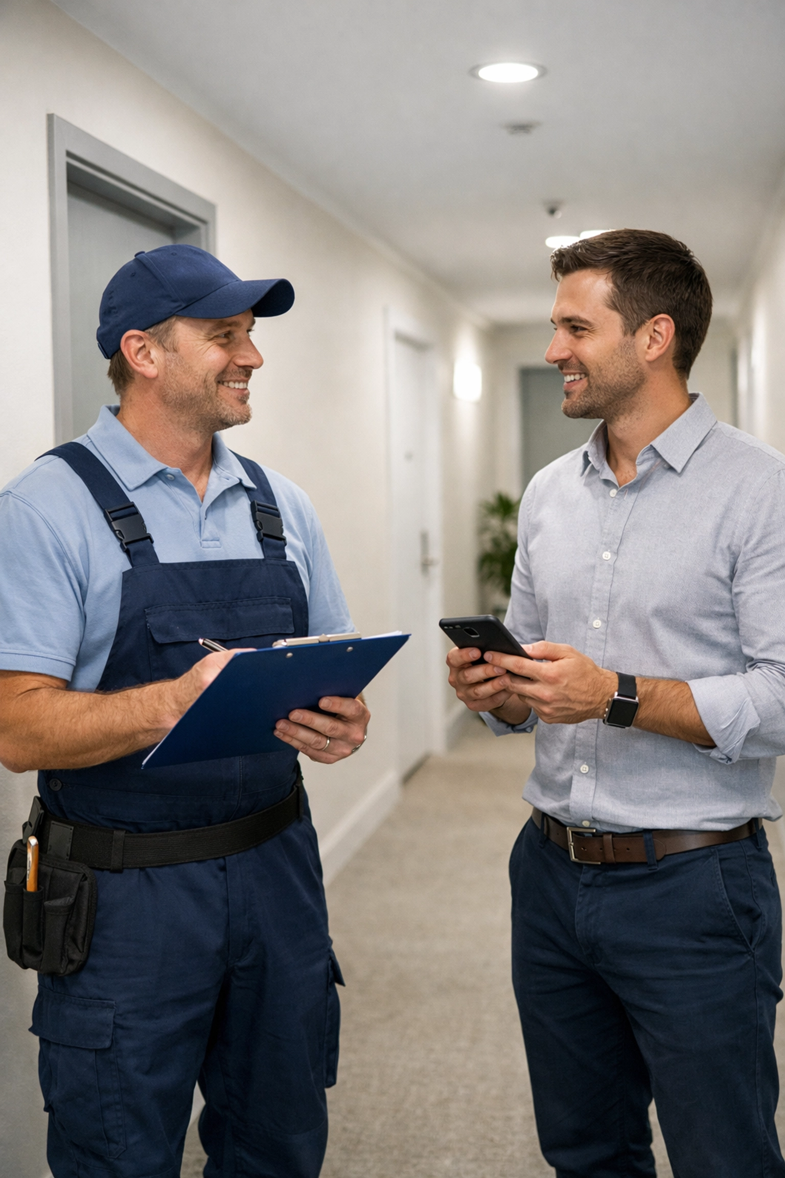 Property management and maintenance team meeting to coordinate apartment make-ready schedule