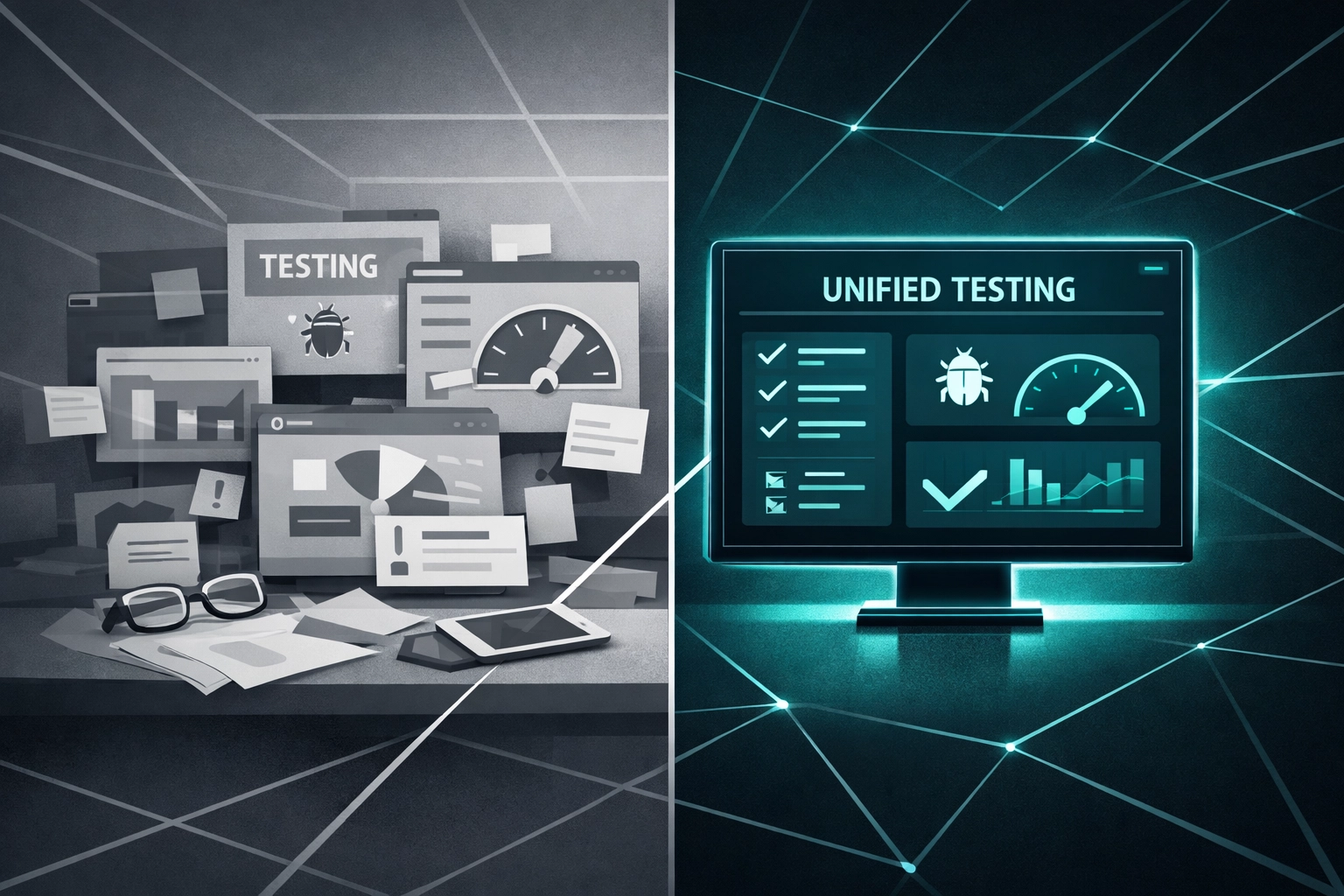 Comparison of cluttered testing tools versus streamlined automated accessibility testing dashboard