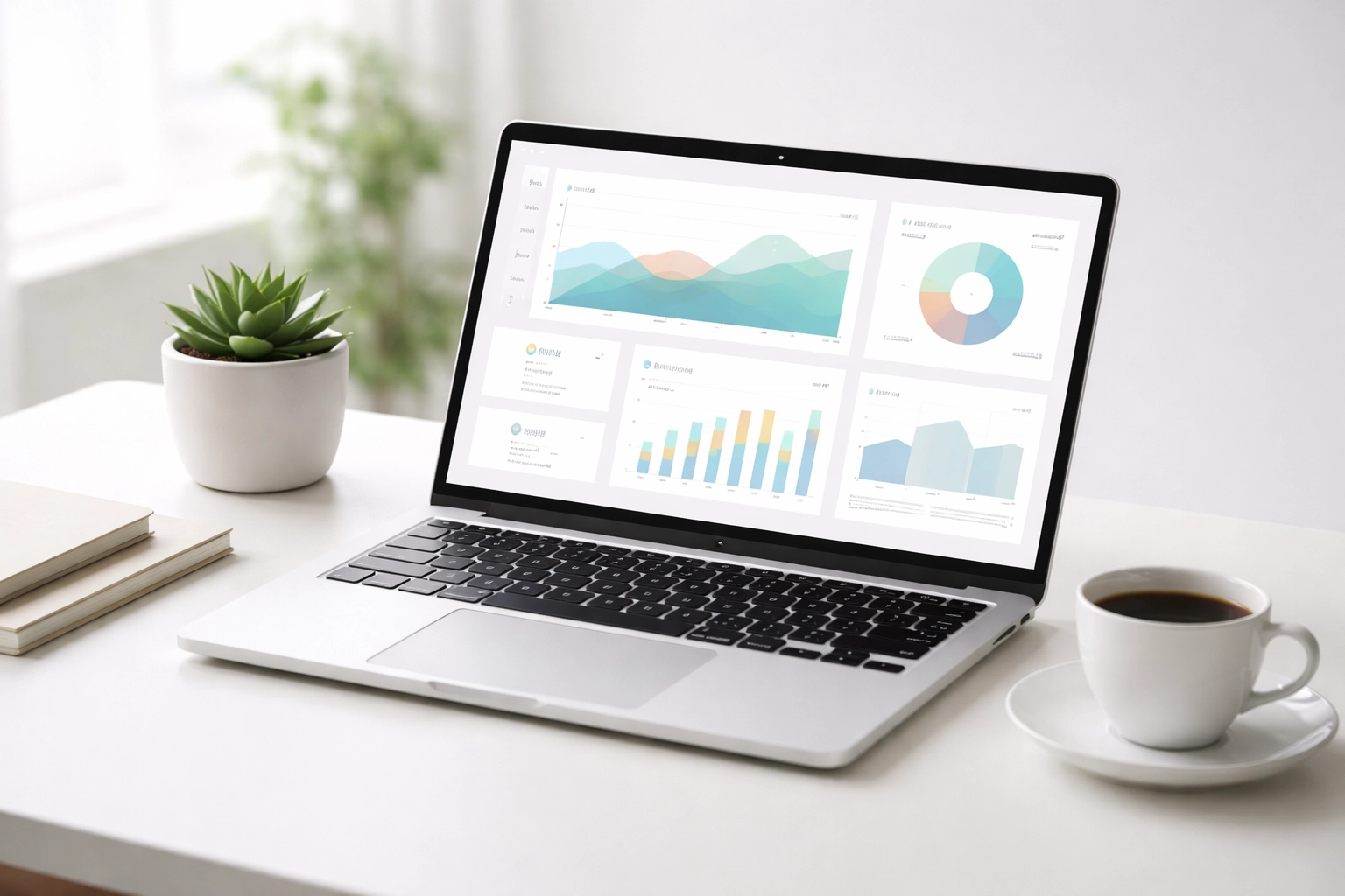 Laptop on minimalist desk displaying tenant screening analytics for efficient property management
