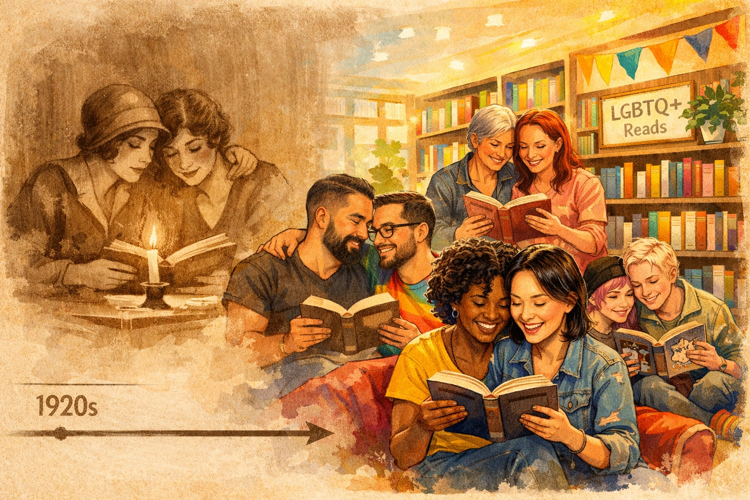Evolution of LGBTQ+ literature from 1920s to modern day, queer fiction progress and visibility