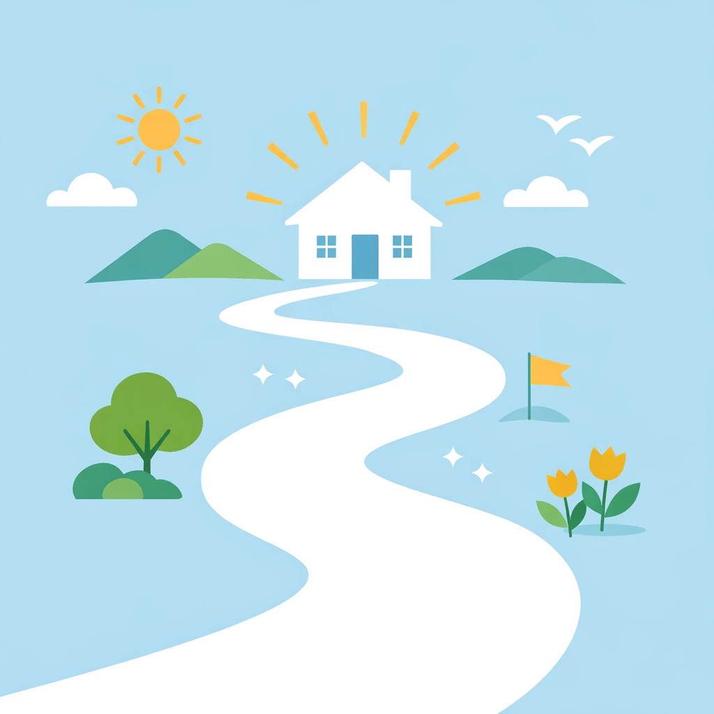 Camino hacia una casa nueva simbolizando el proceso guiado para comprar vivienda este año.