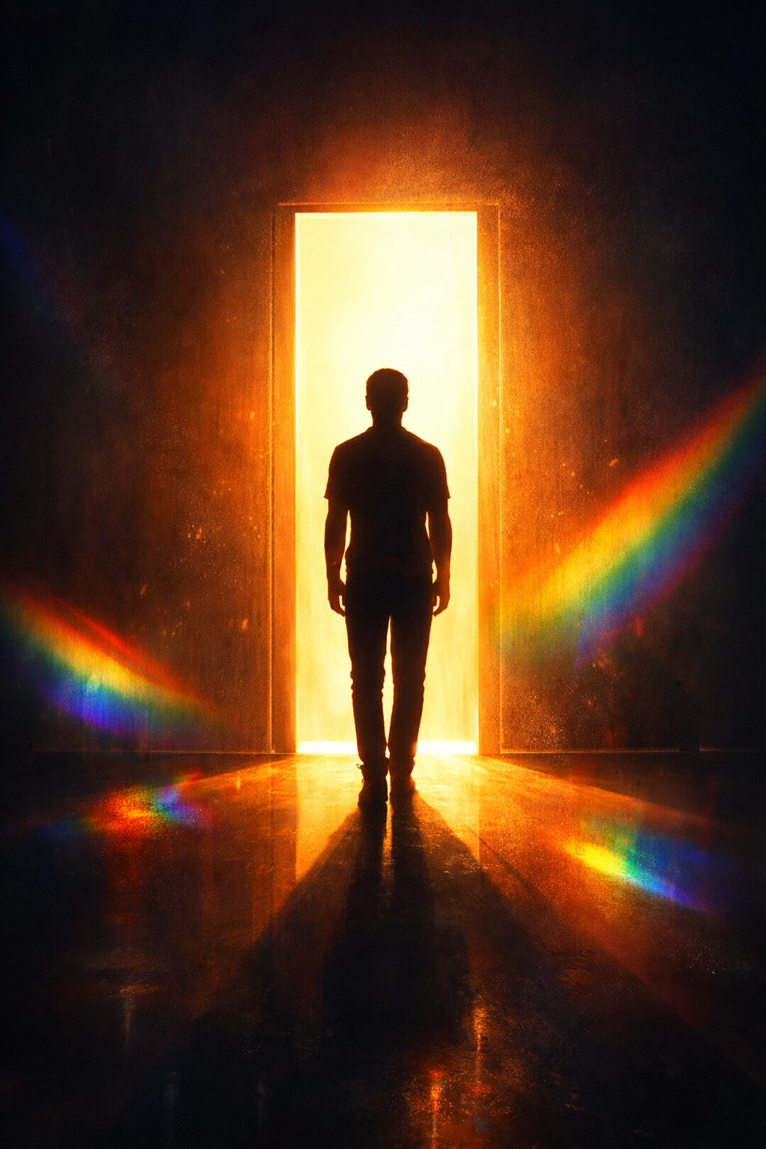 Person stepping into light representing coming out journey and authenticity