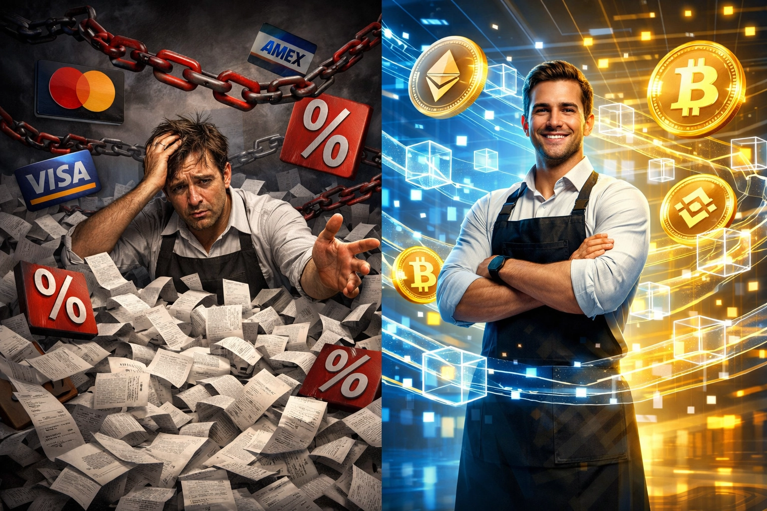 Traditional merchant fees vs self-custody crypto payments reducing interchange costs