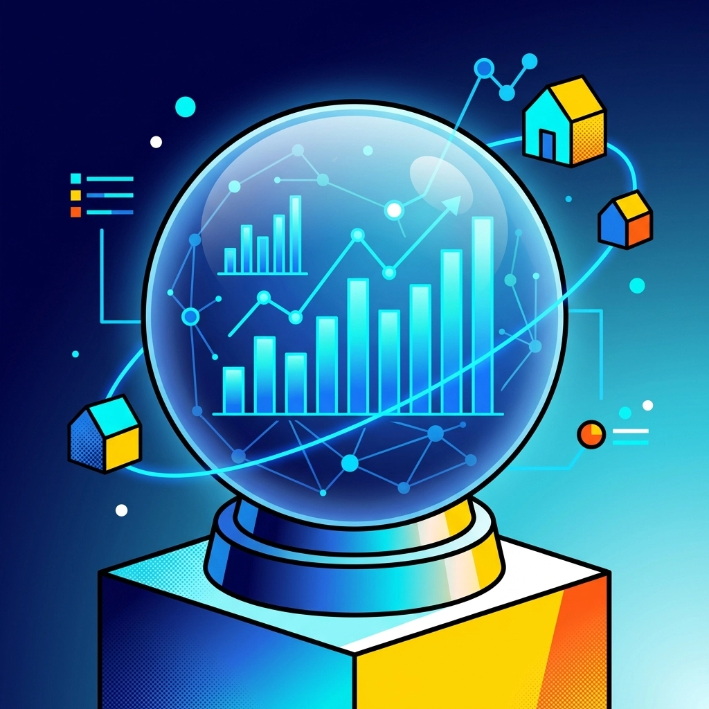 Crystal ball with data patterns representing AI real estate lead generation and predictive real estate leads