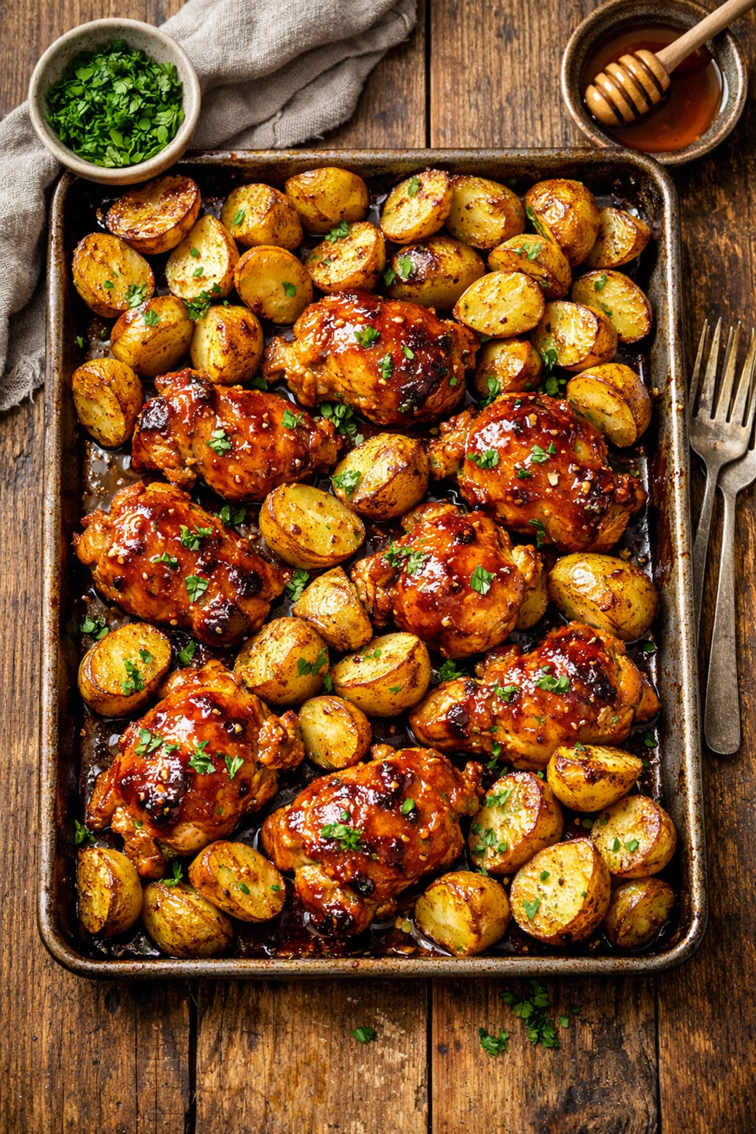 Easy Weeknight Dinner That Actually Works: 5-Ingredient Magic for Busy Families Golden honey garlic chicken with crispy roasted potatoes - easy 5-ingredient dinner