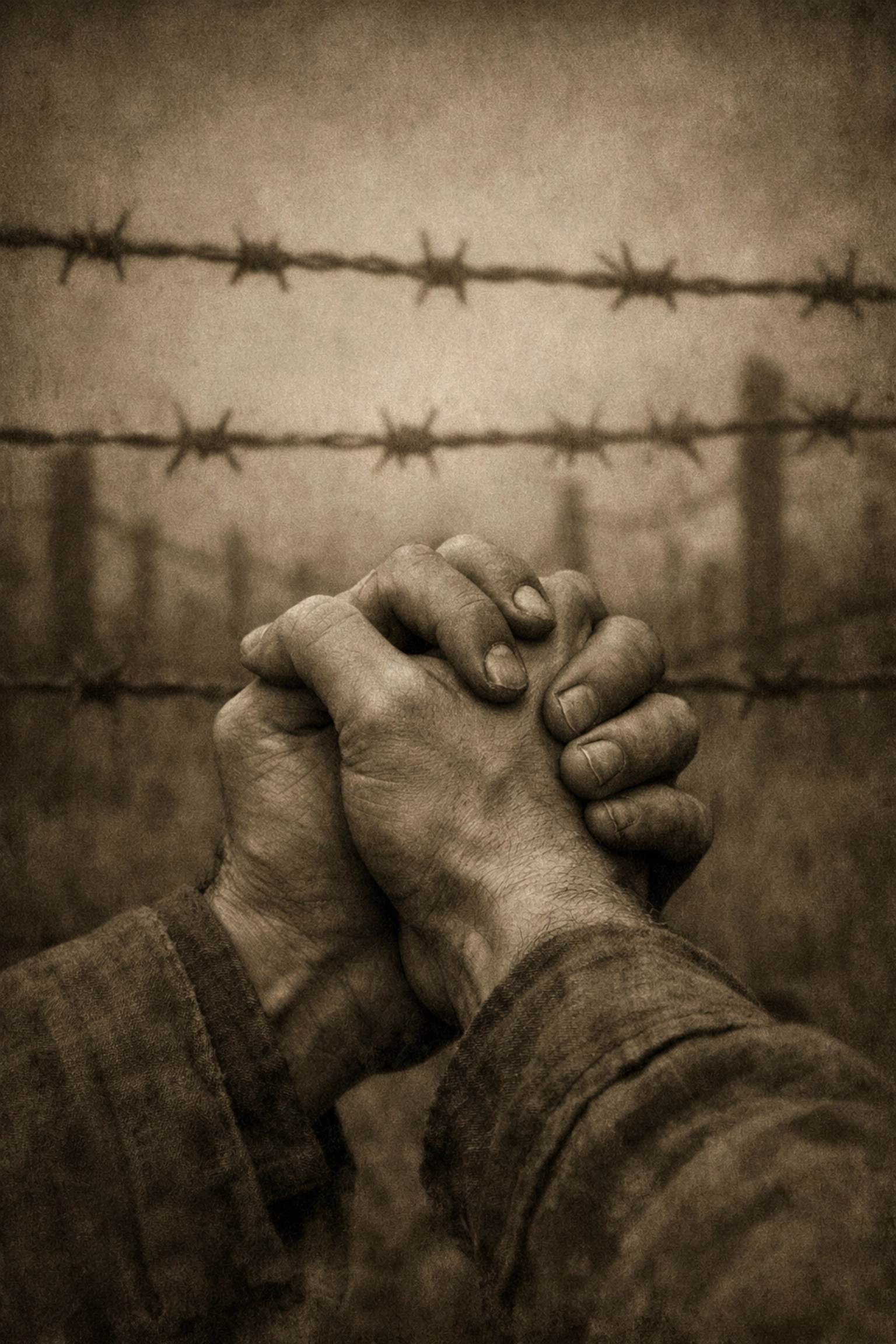 Clasped hands of gay men showing resilience and love in concentration camps