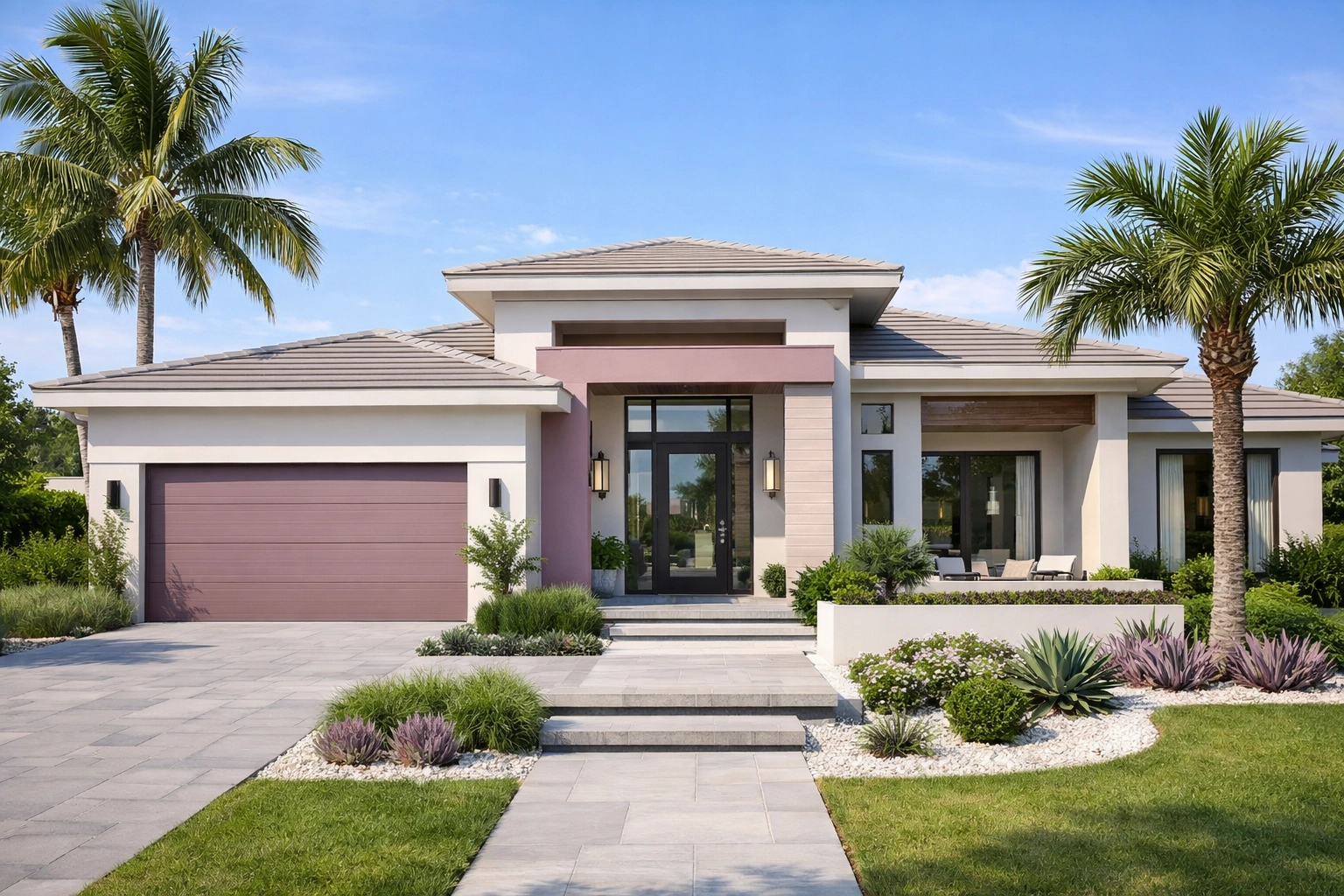 Modern Florida home exterior (CBS style) with bright curb appeal and natural light.