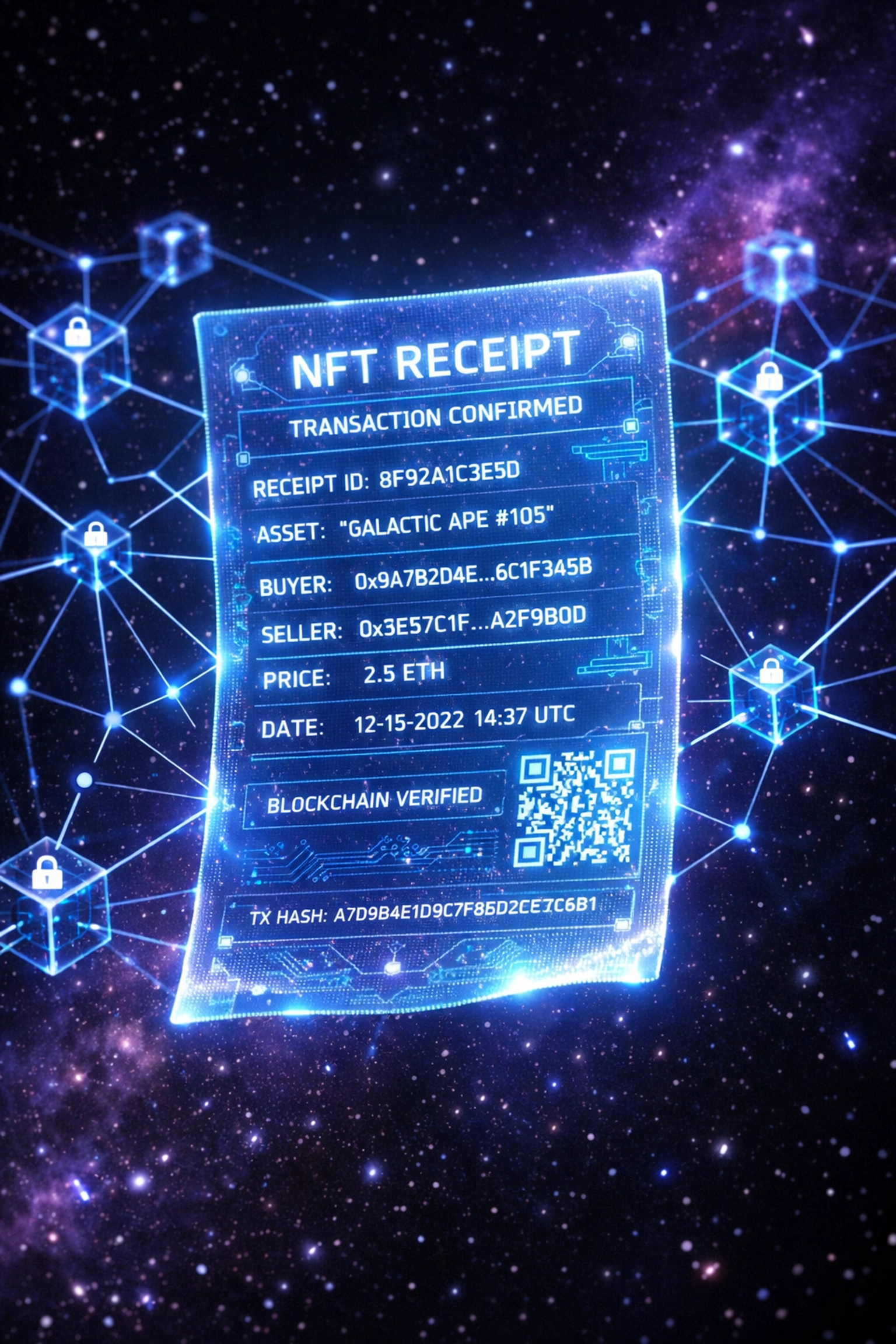 NFT receipt with blockchain verification nodes for merchant accounting and transaction records