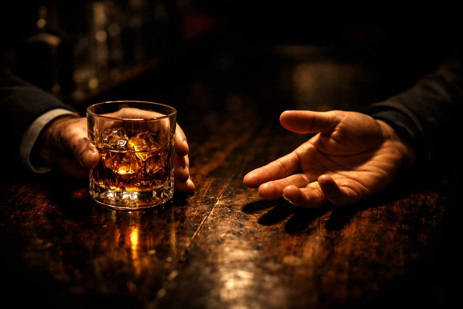 Hands nearly touching across bar counter showing tactile connection in gay bar
