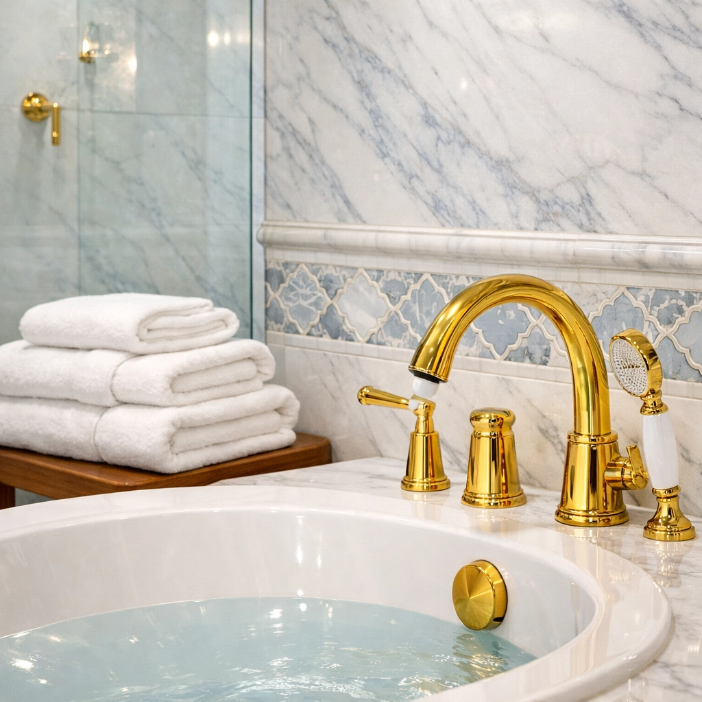 Sanitized spa-like master bathroom in Shrewsbury after a professional luxury lakefront cleaning service.