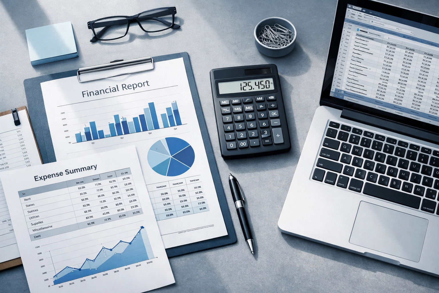 Financial documents and calculator for business valuation services