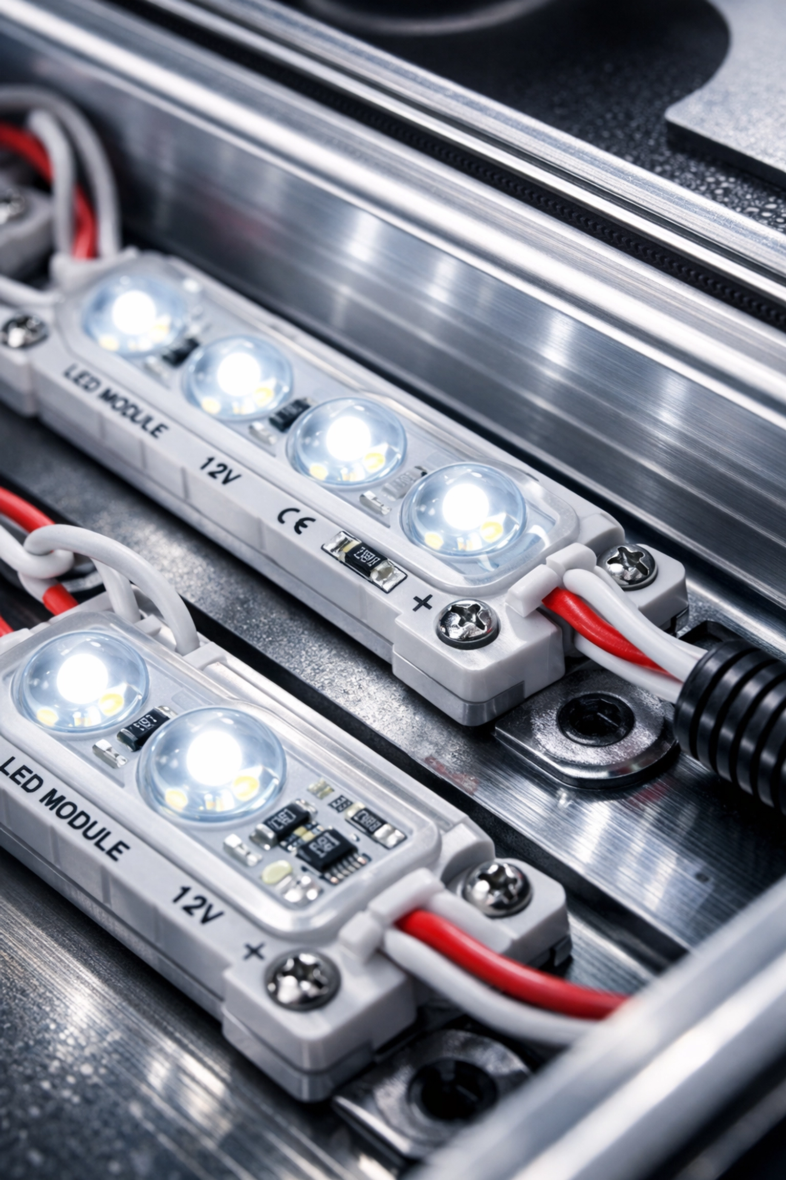 Internal view of durable and energy-efficient LED modules used in custom commercial signage.