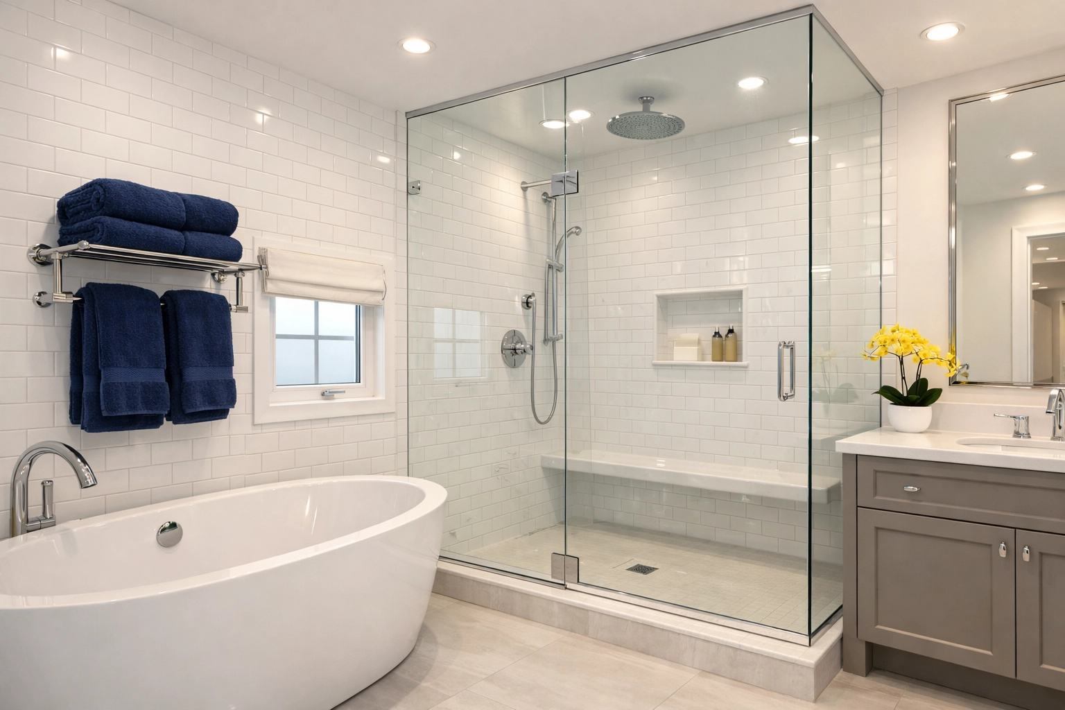 Clean renovated bathroom after post construction cleaning Littleton service, featuring dust-free tiles.