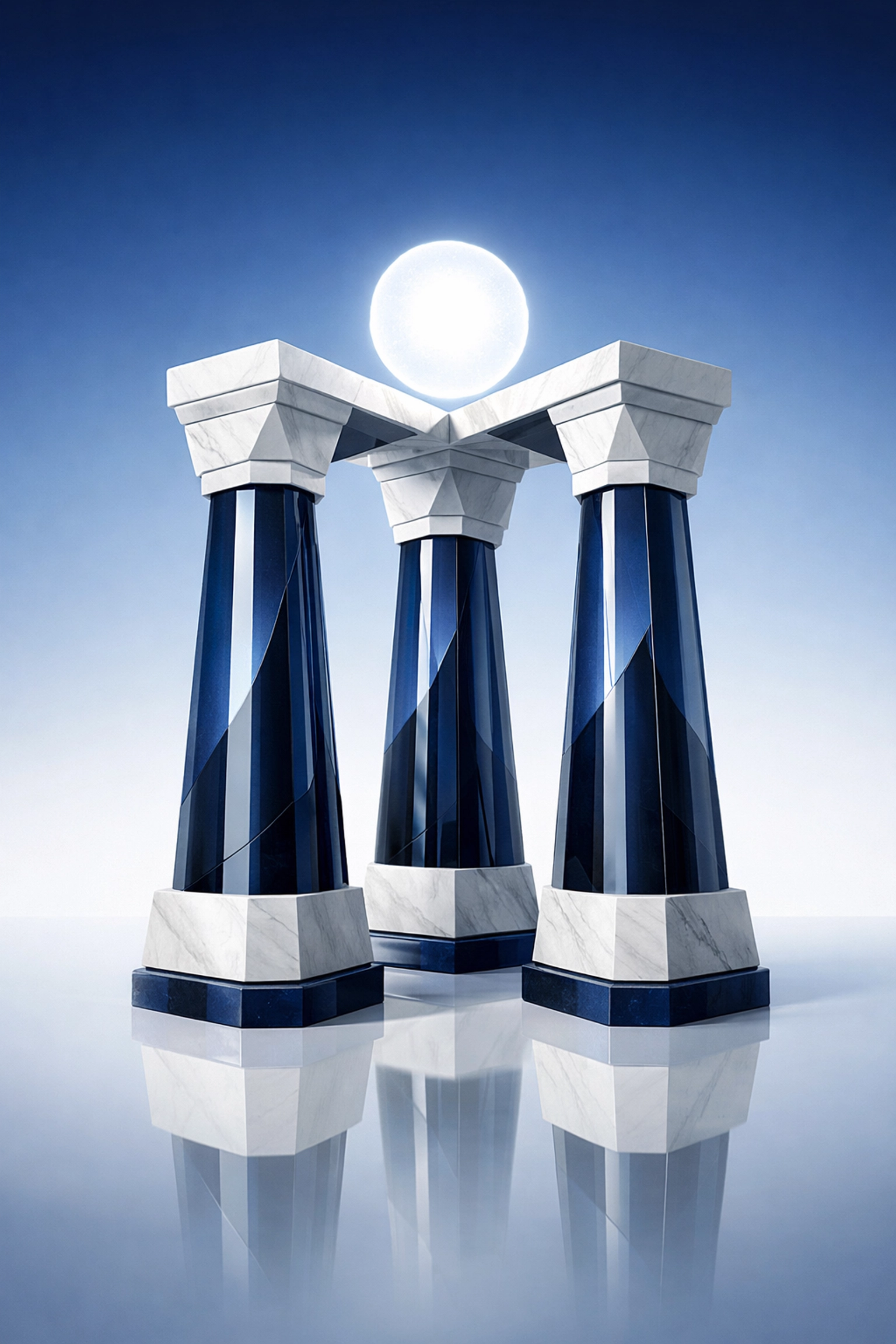 Three architectural pillars supporting a light sphere, representing the pillars of AI psychological safety.