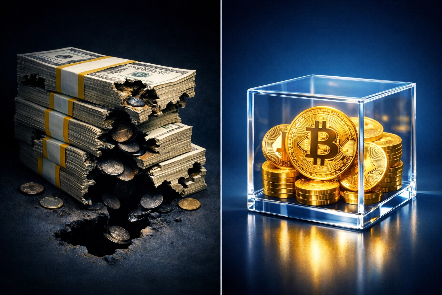 Comparison showing hidden custodial fees versus transparent self-custody crypto payments