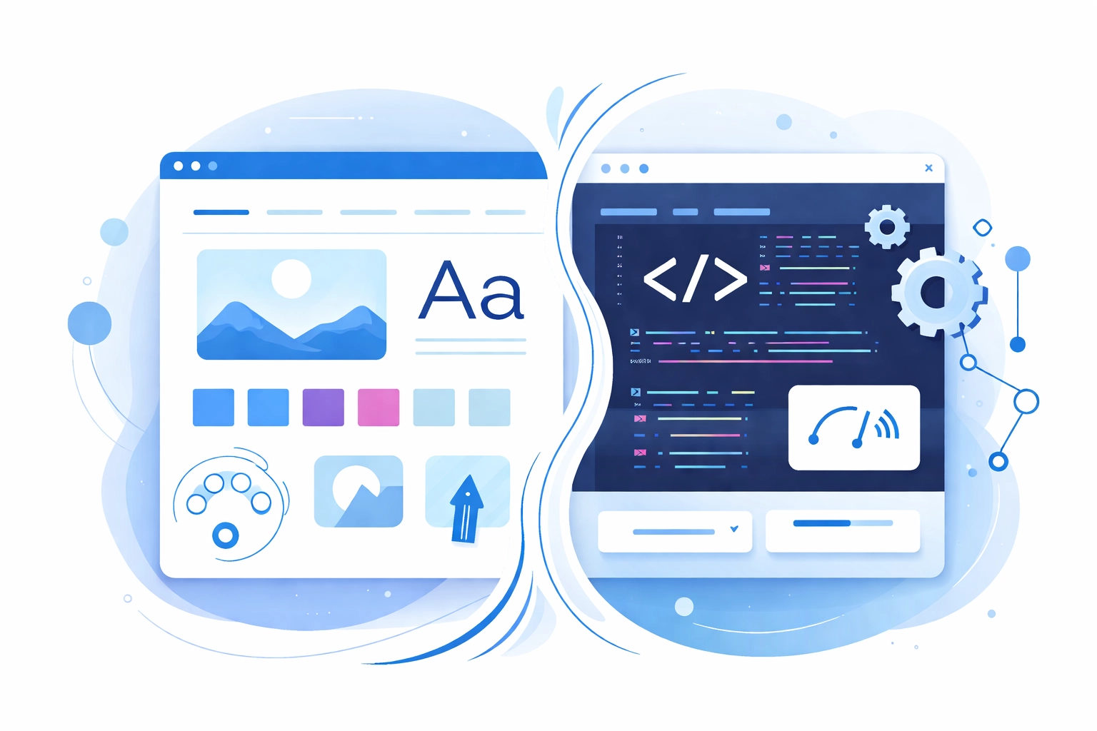 Web design illustration showing the balance between visual aesthetics and technical functionality