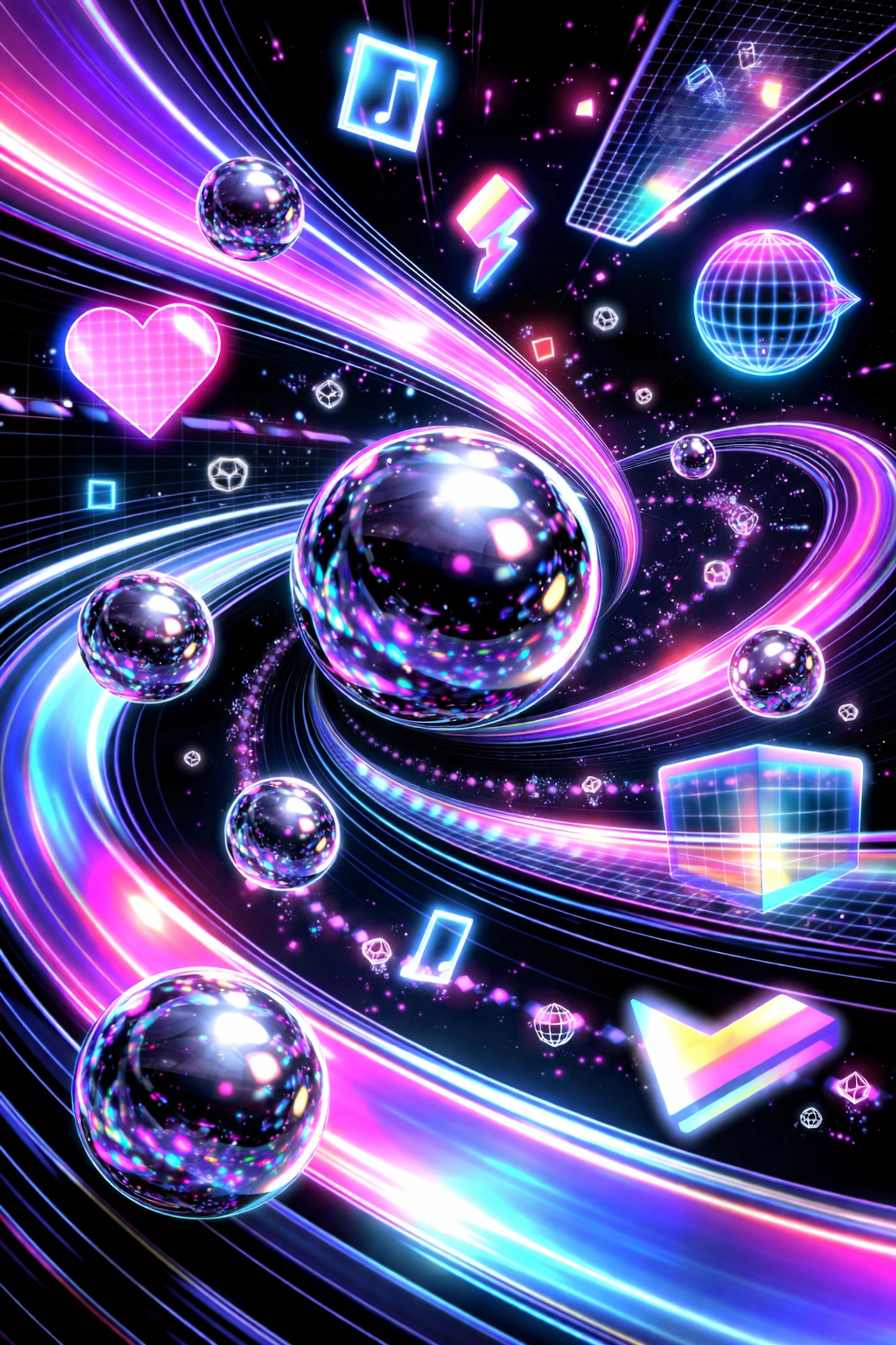 Retro-futuristic Y2K inspired scene with chrome, neon, and pixel elements highlighting trending SVG bundle aesthetics