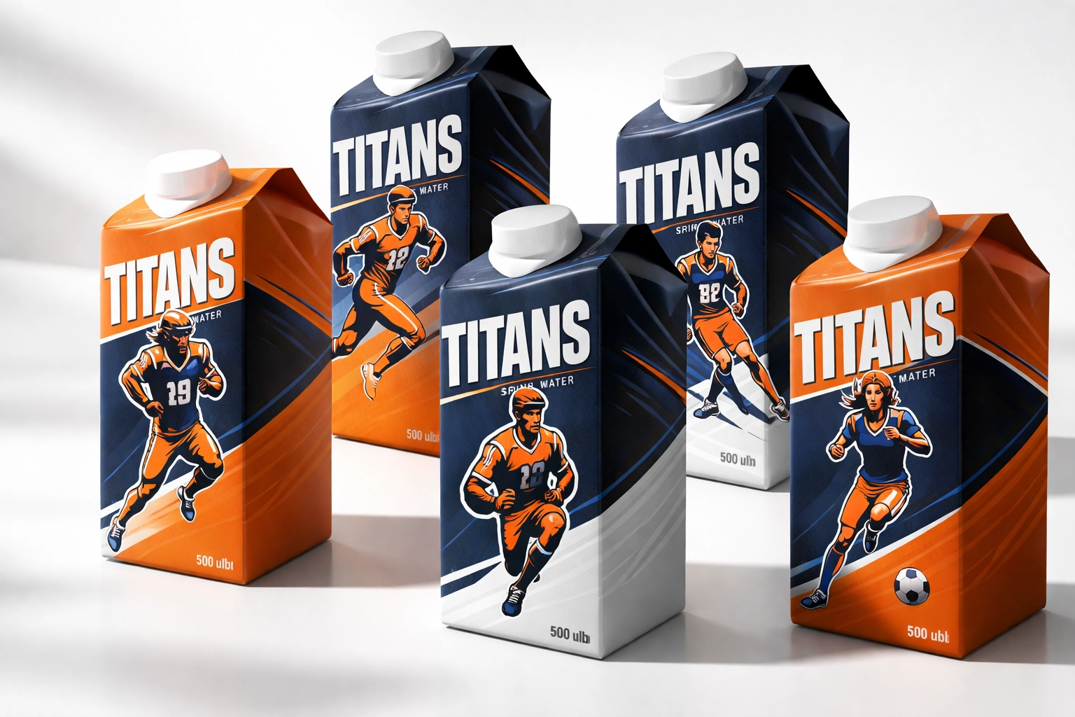 Custom-branded eco-friendly Waterbox paper cartons with team colors promote stadium sustainability