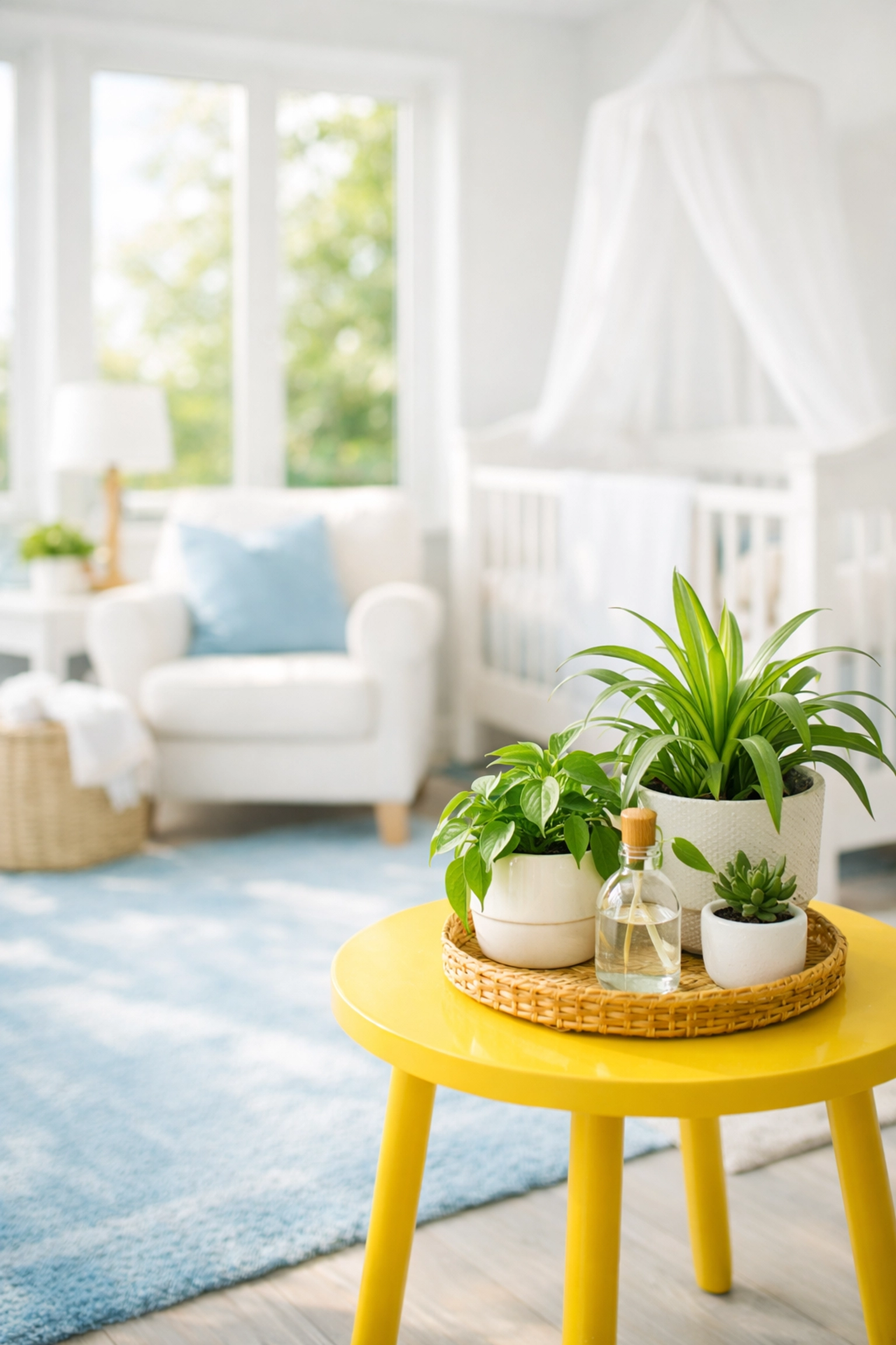 Bright residential nursery sanitized with eco-friendly house cleaning Lowell MA supplies for family safety.